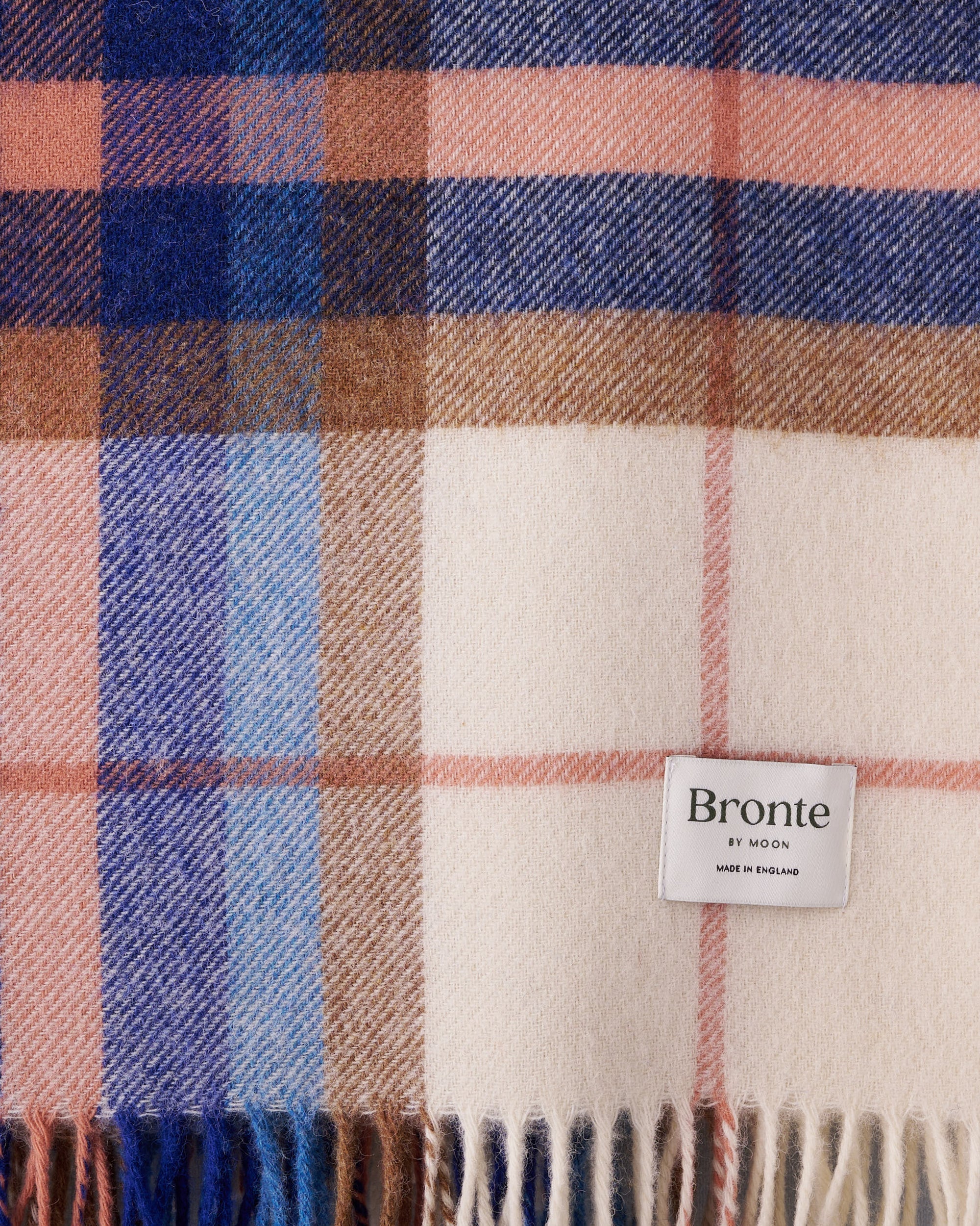 Bronte by Moon Falmouth Ivory Blue & Pink Shetland wool blanket throw texture closeup