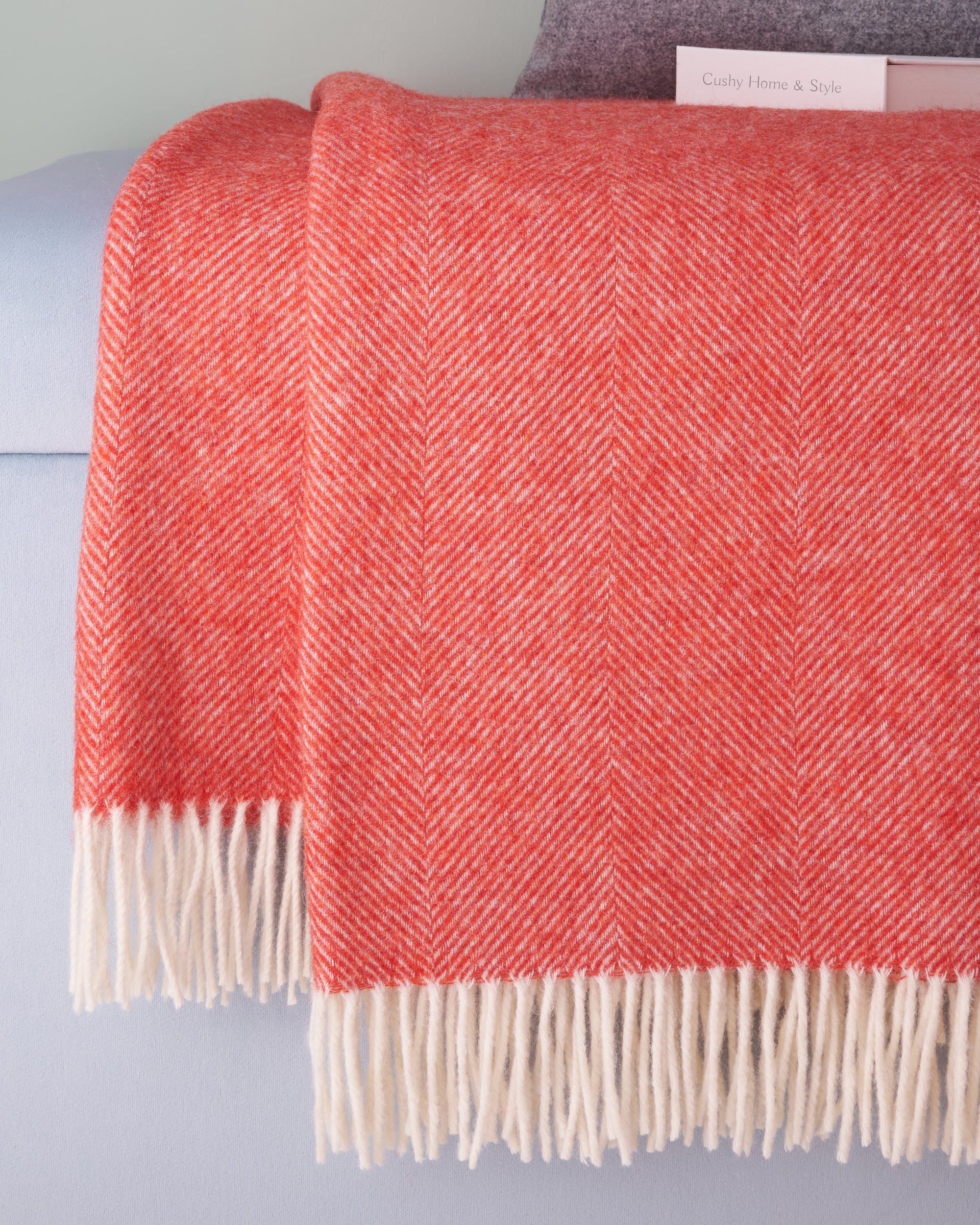 Bronte by Moon Flame Red Herringbone Shetland Wool Blanket Throw