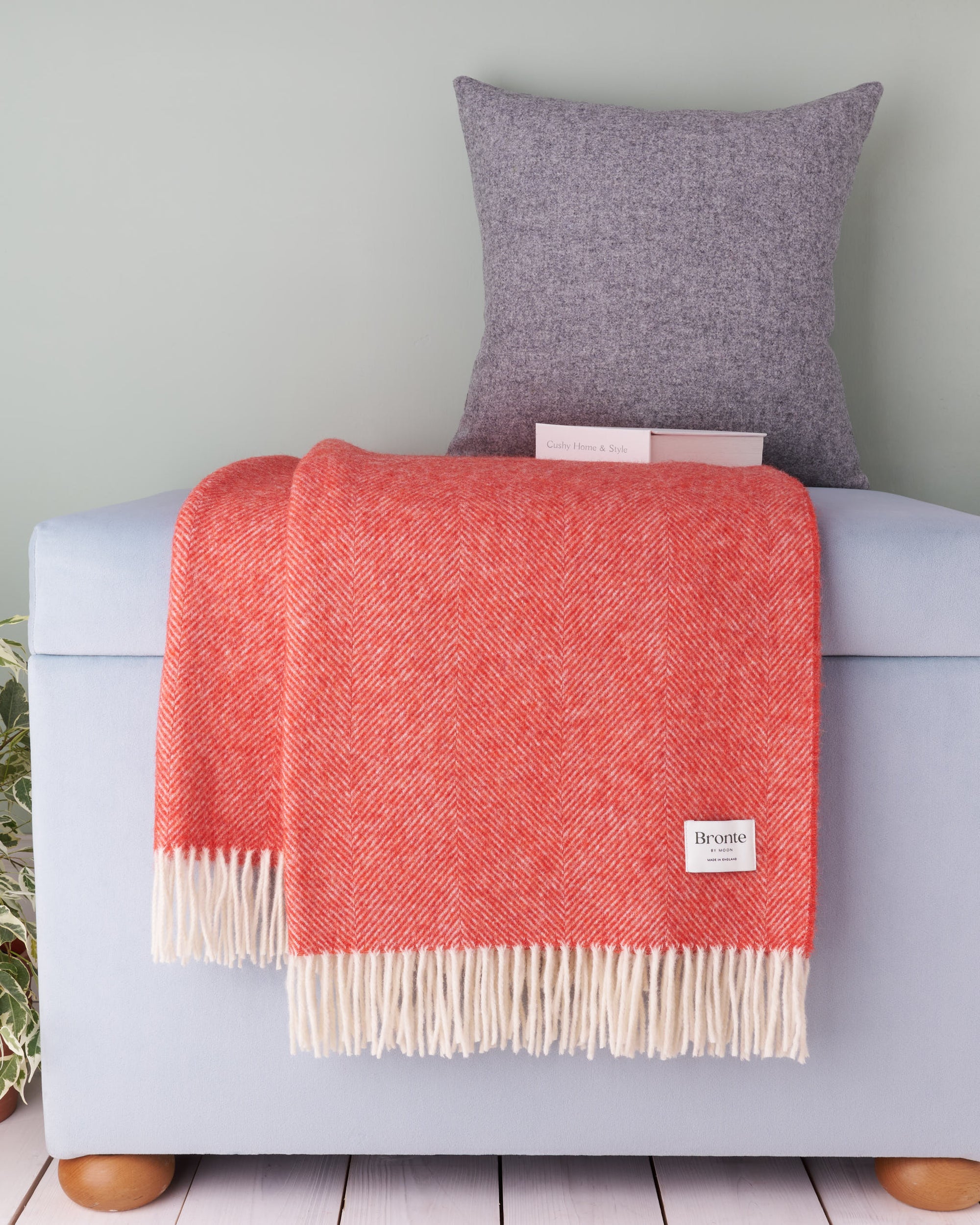 Bronte by Moon Flame Red Herringbone Shetland Wool Blanket Throw