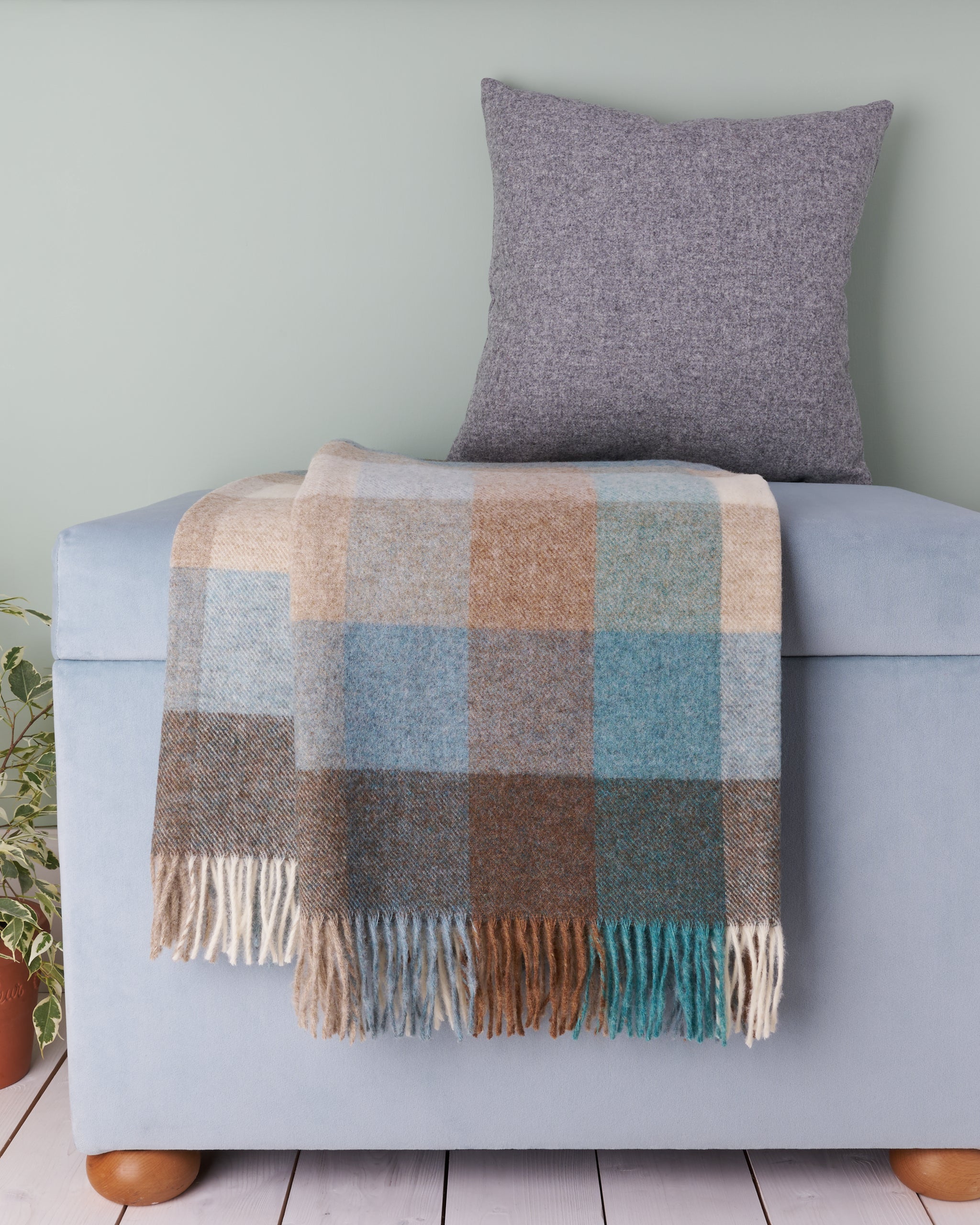 Bronte by Moon Harlequin Eau de Nil Wool Blanket Throw