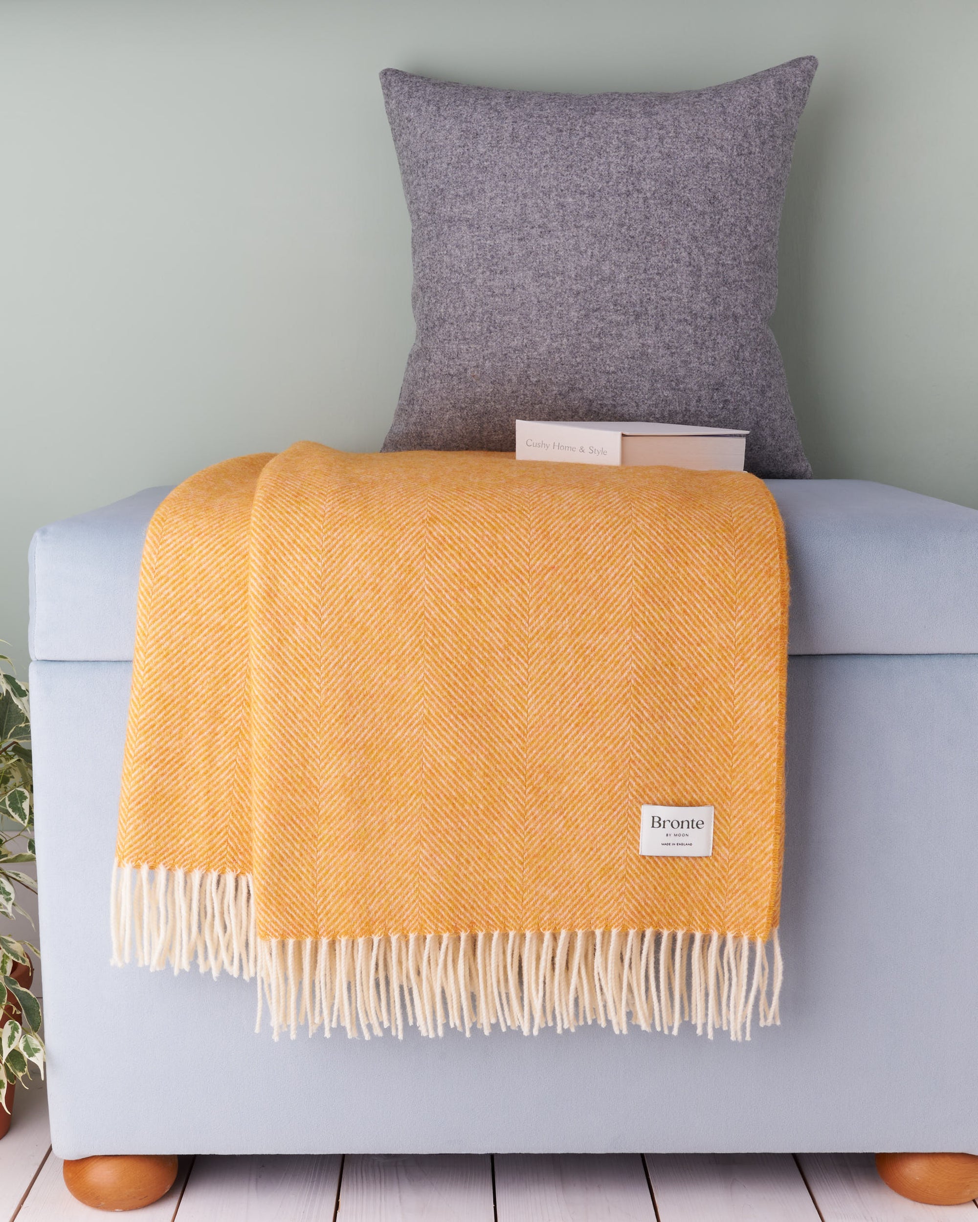 Bronte Orange Herringbone Shetland Wool Blanket Throw