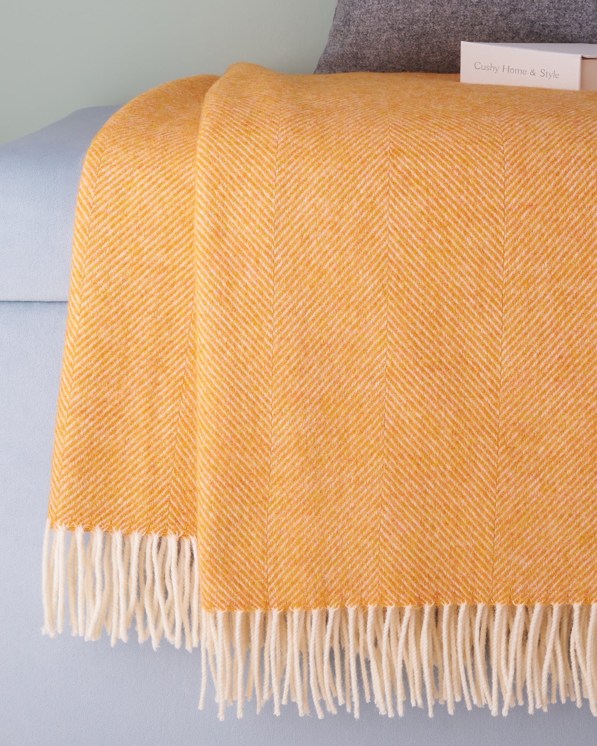 Bronte Orange Herringbone Shetland Wool Blanket Throw