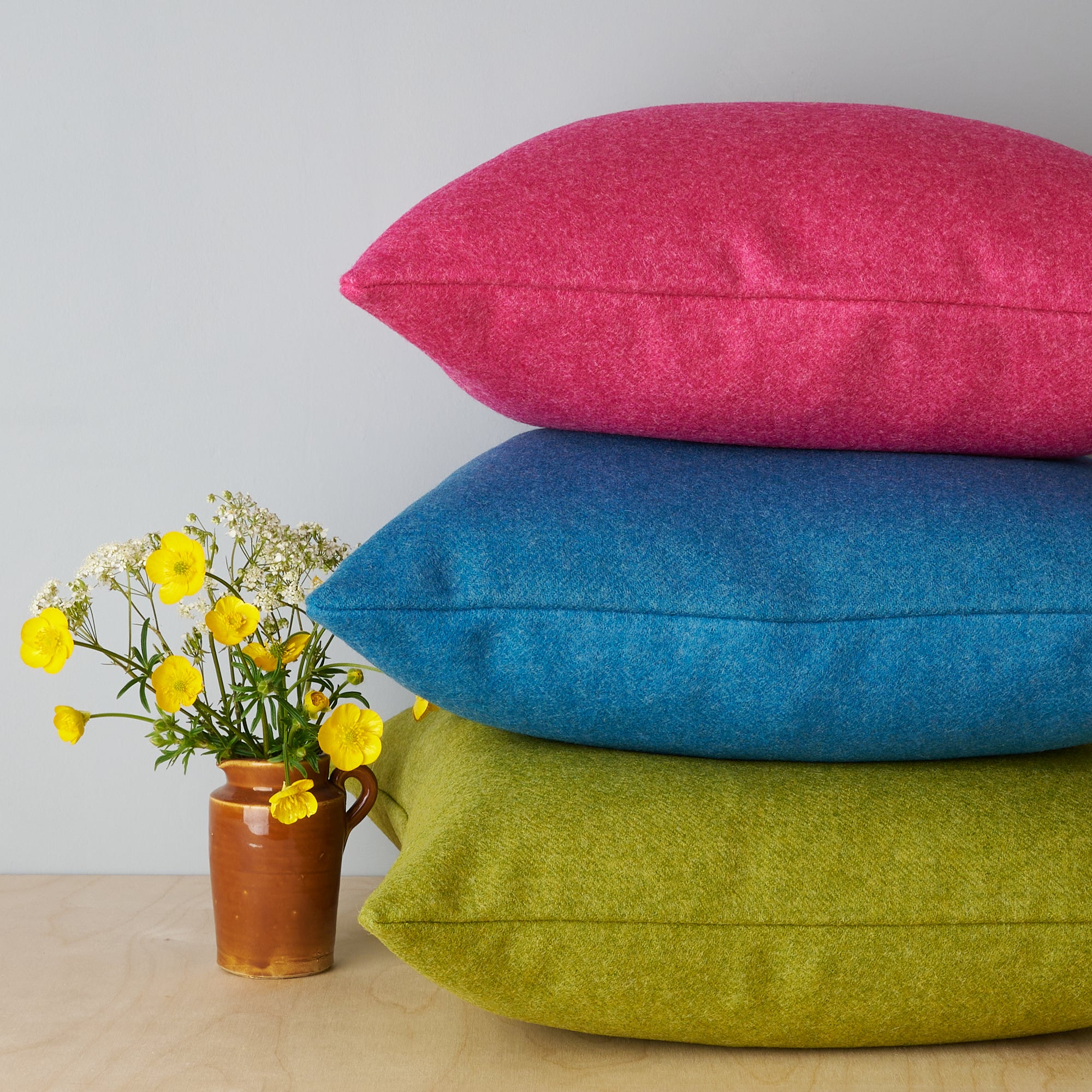 Colourful wool cushions made in UK with Abraham Moon natural & sustainable wool
