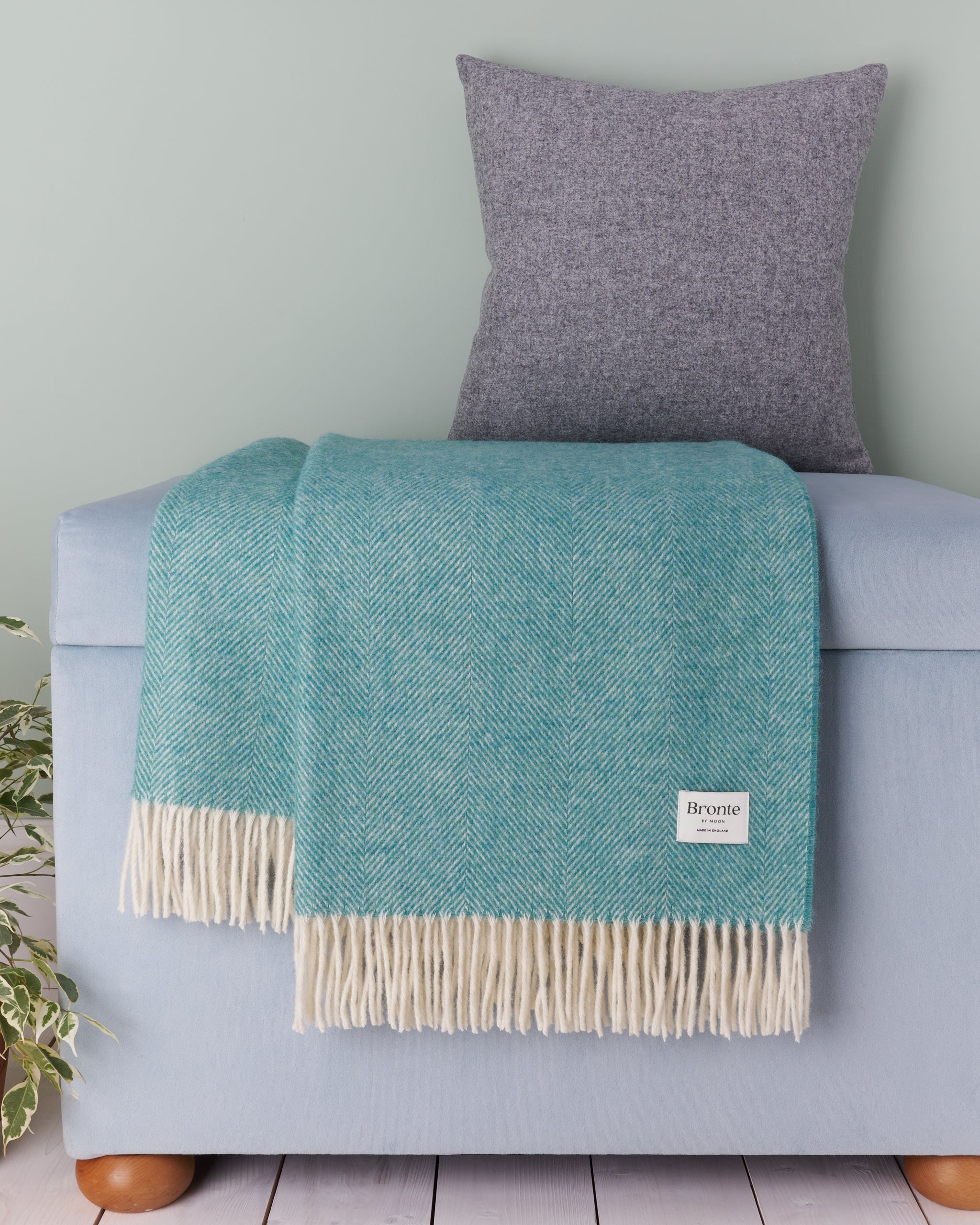 Bronte by Moon Aqua Herringbone Shetland Wool Blanket Throw