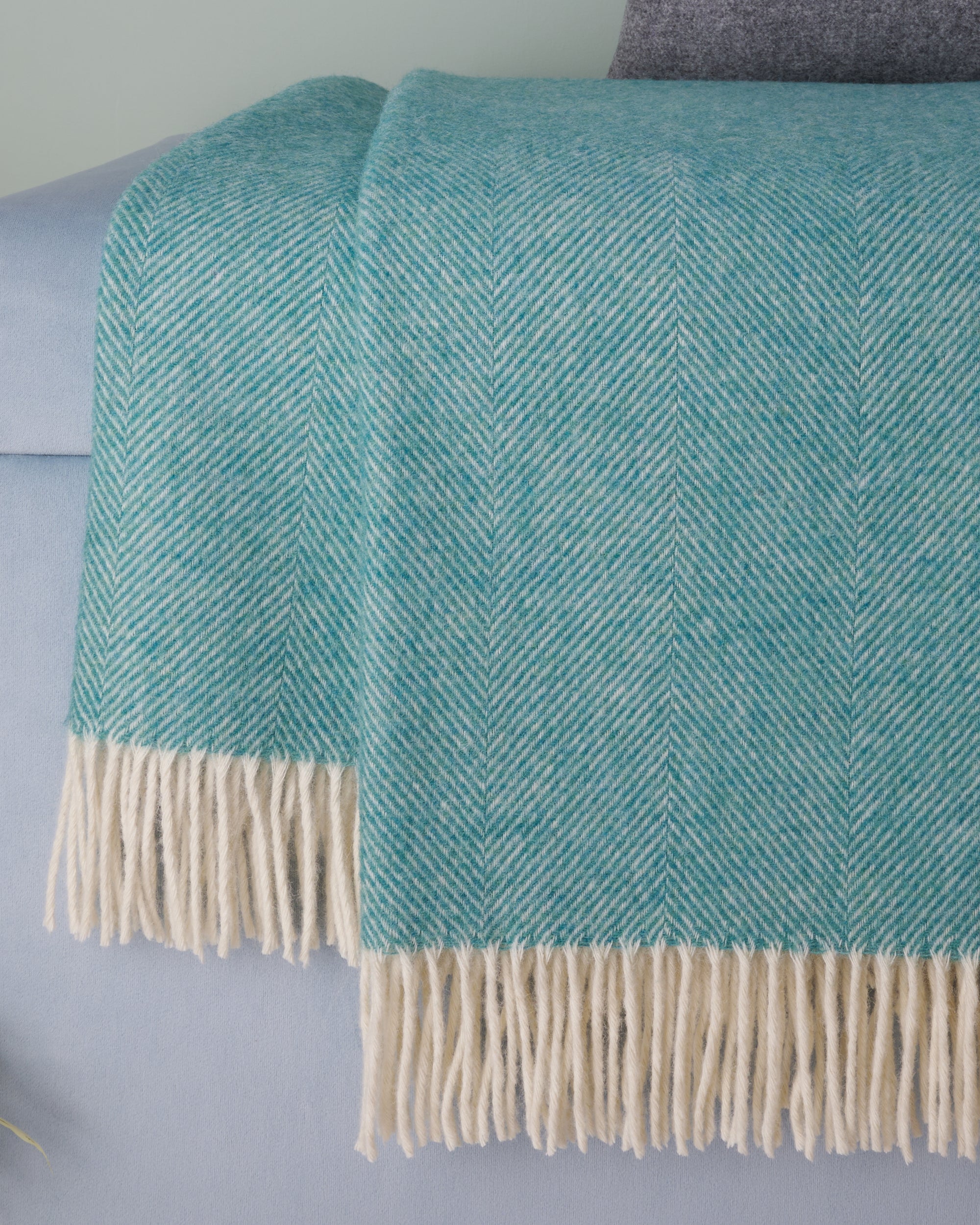 Bronte by Moon Aqua Herringbone Shetland Wool Blanket Throw