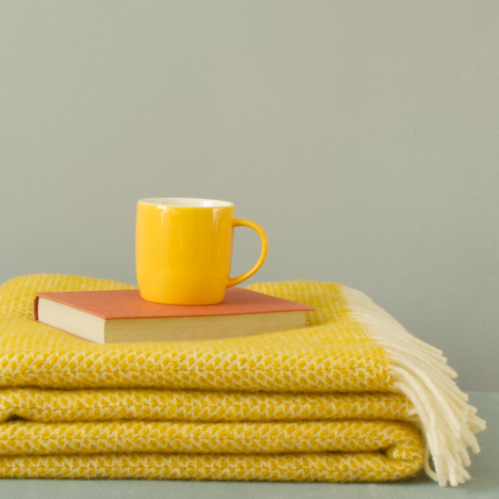 Tweedmill Beehive Yellow Wool Blanket Throw made in UK with natural & sustainable wool