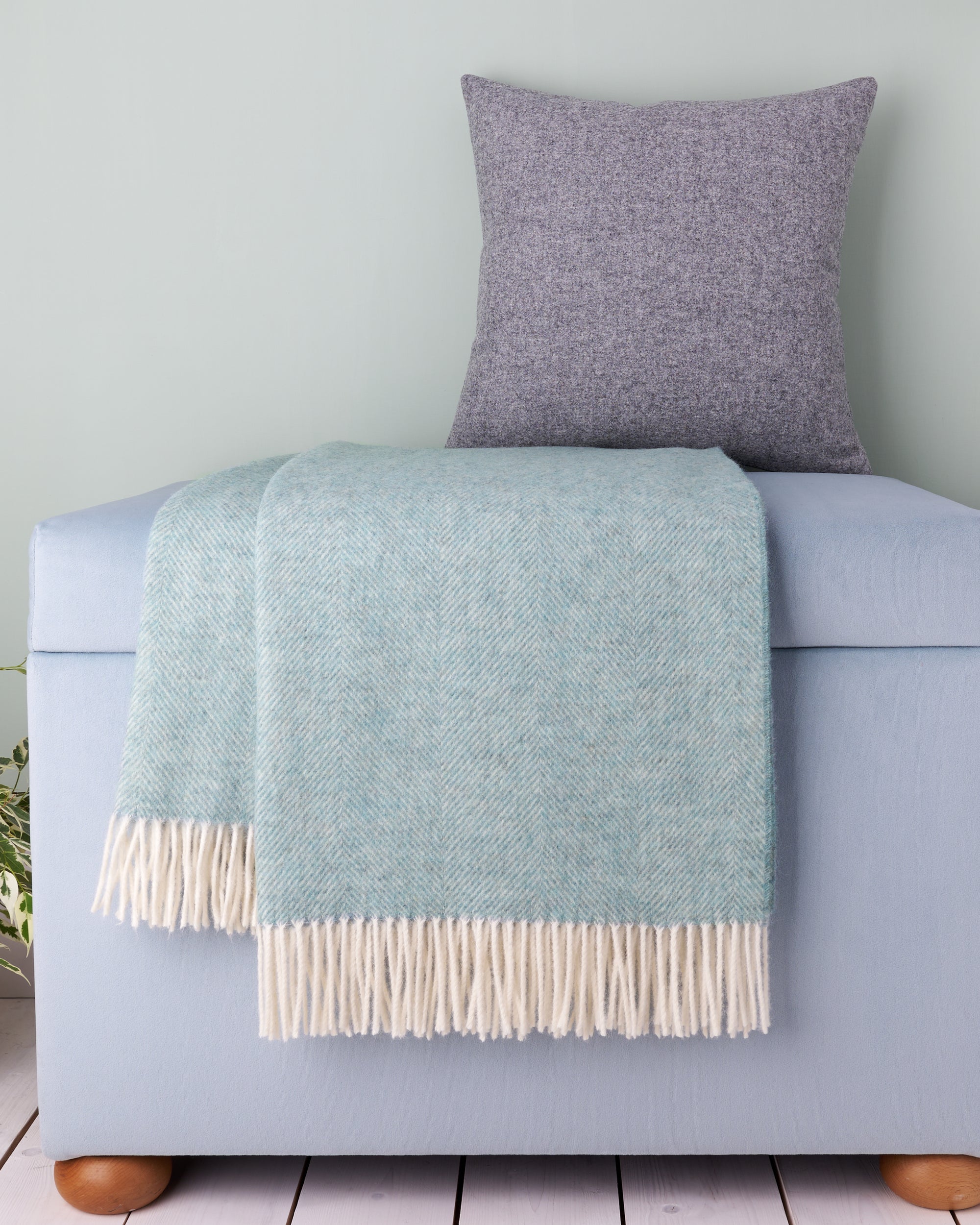 Bronte by Moon Duck Egg Herringbone Shetland Wool Throw