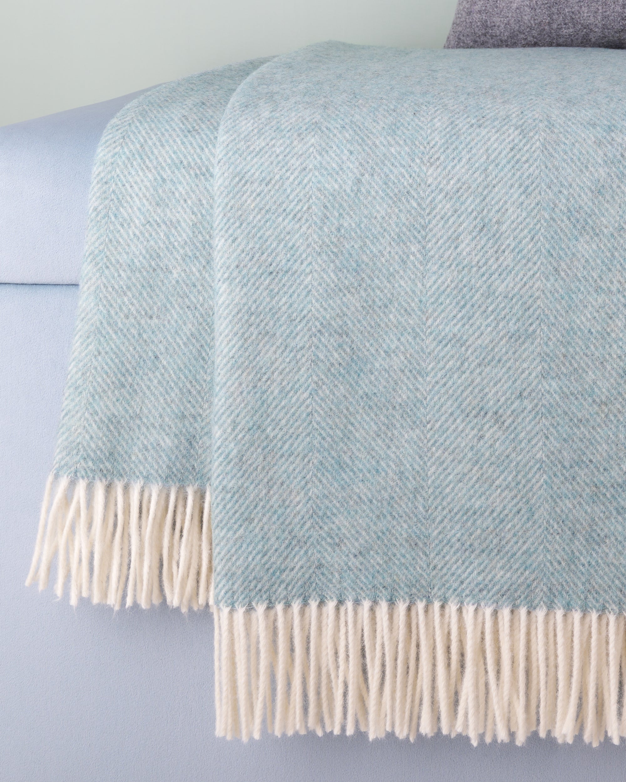 Bronte by Moon Duck Egg Herringbone Shetland Wool Throw