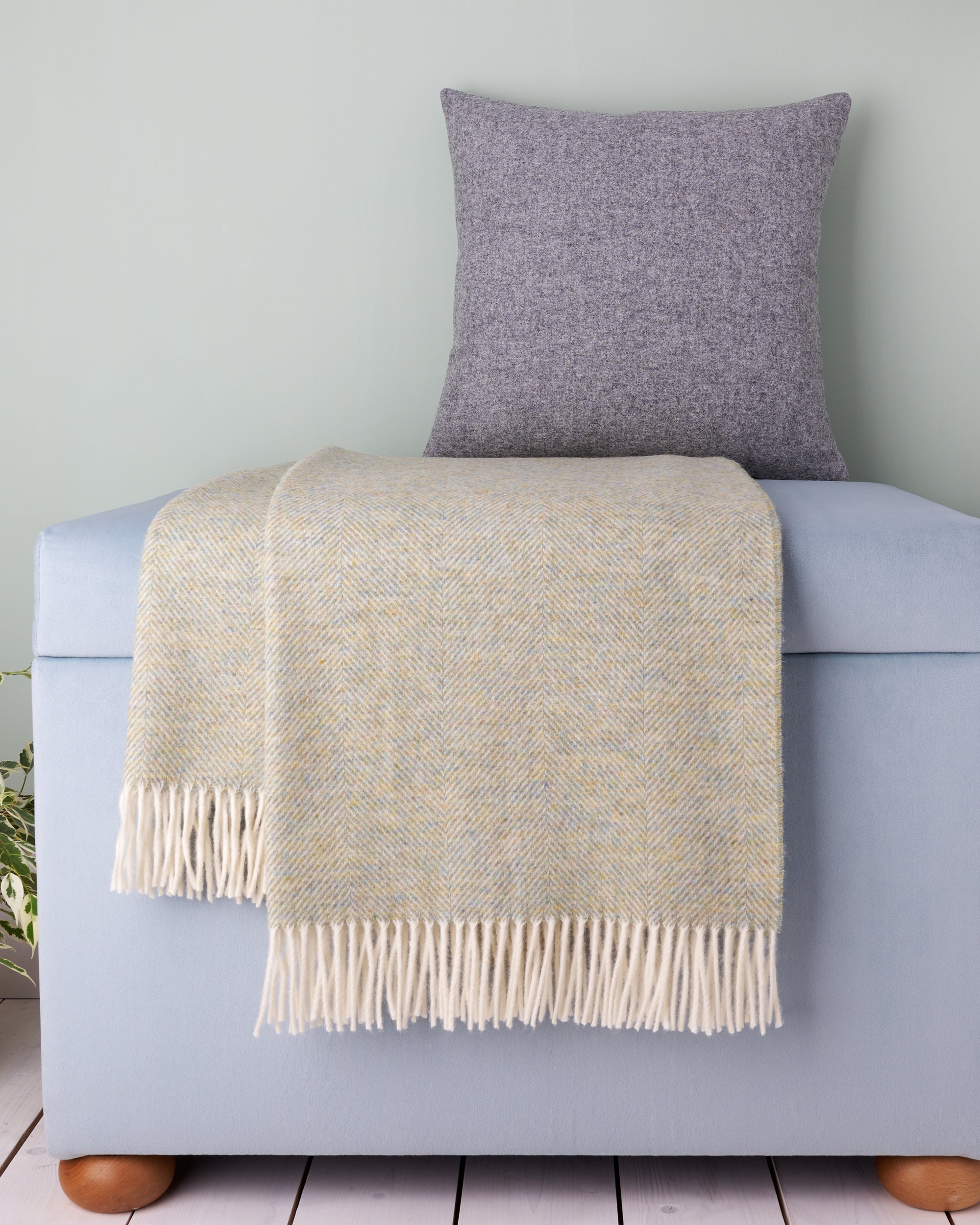 Bronte by Moon Light Sage Herringbone Shetland Wool Throw
