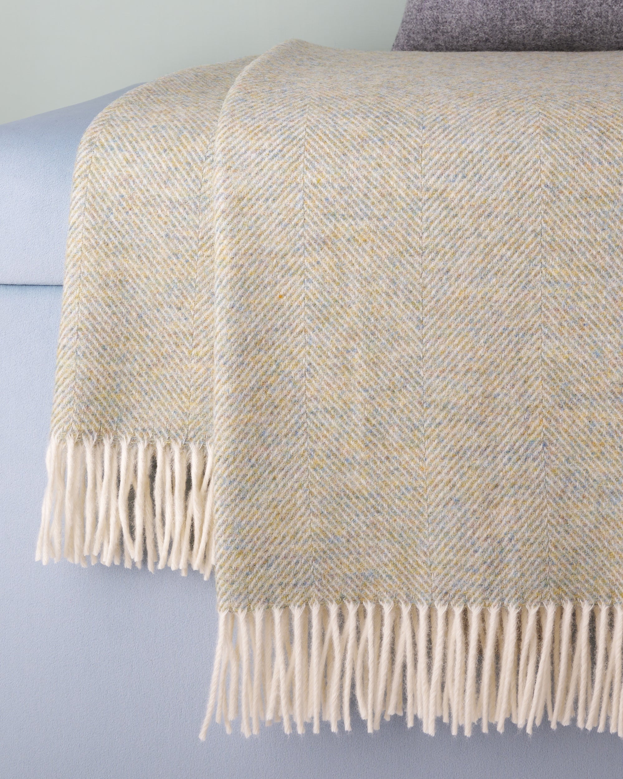 Bronte by Moon Light Sage Herringbone Shetland Wool Throw