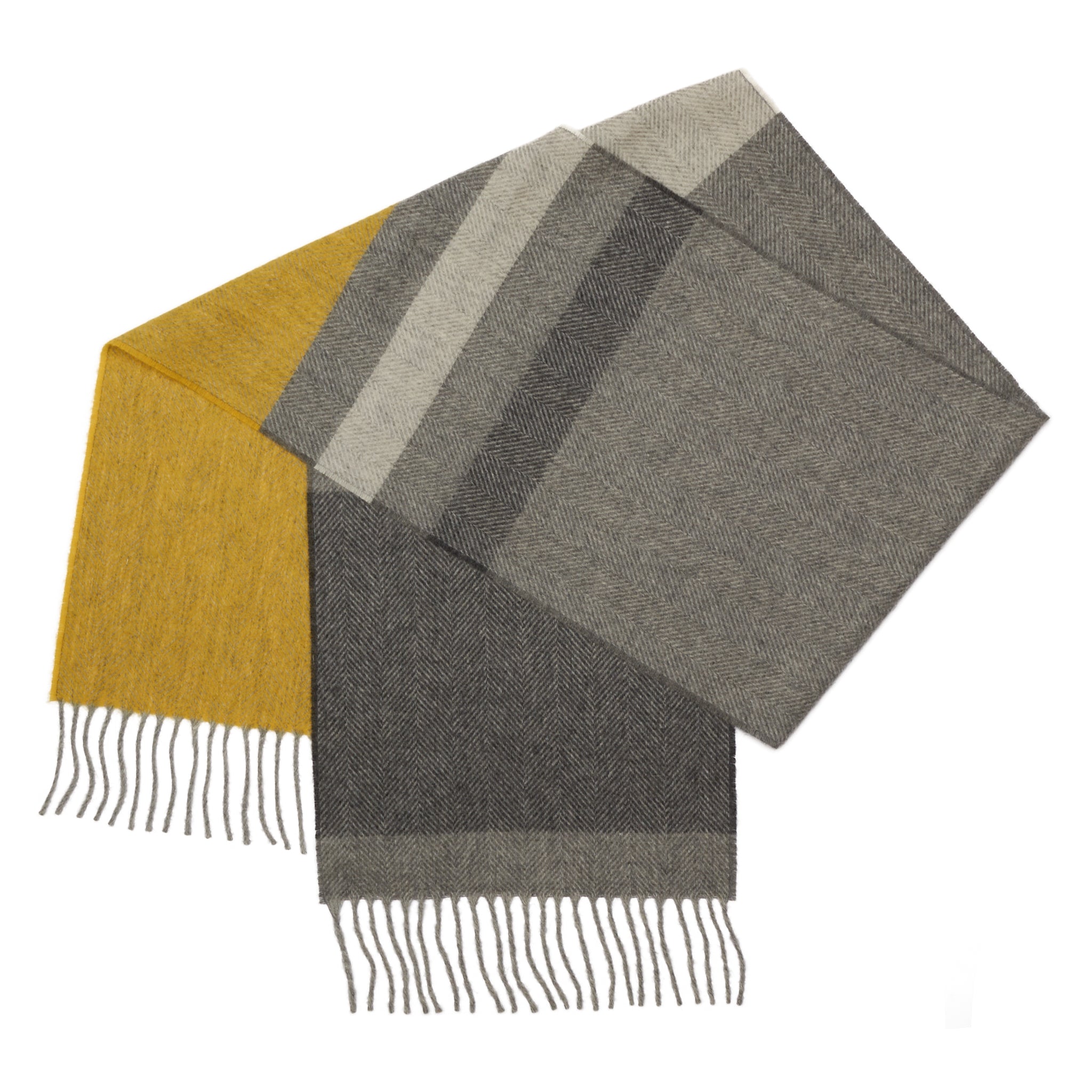 Canary Stripe Yellow Grey 100% Lambswool Scarf Tweedmill