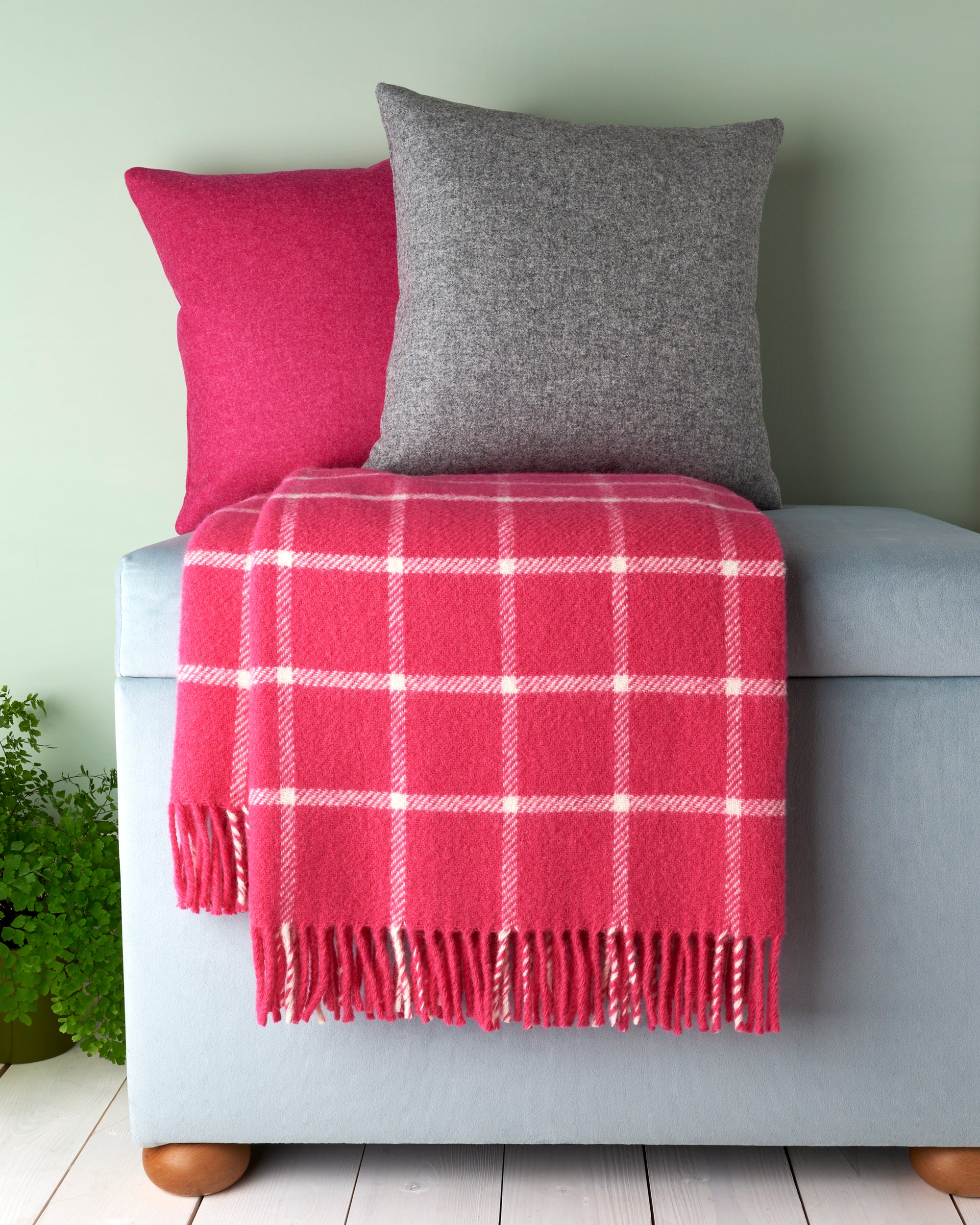 Tweedmill Chequered Check Pink Wool Blanket Throw