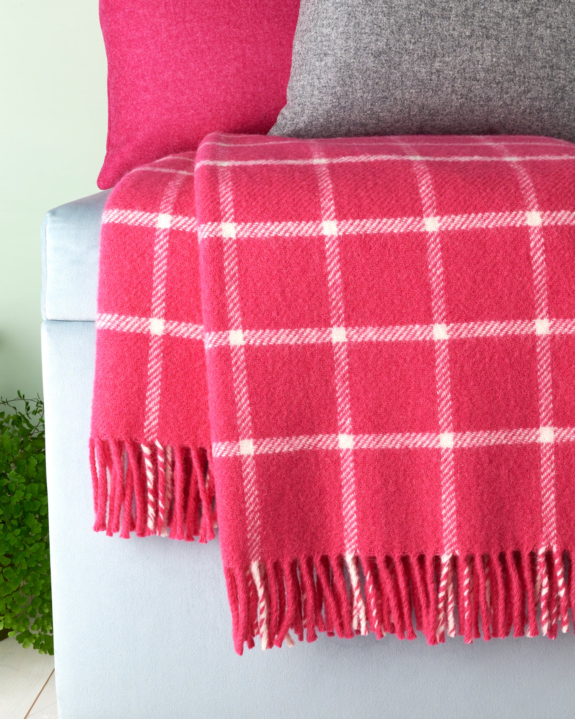 Tweedmill Chequered Check Pink Wool Blanket Throw