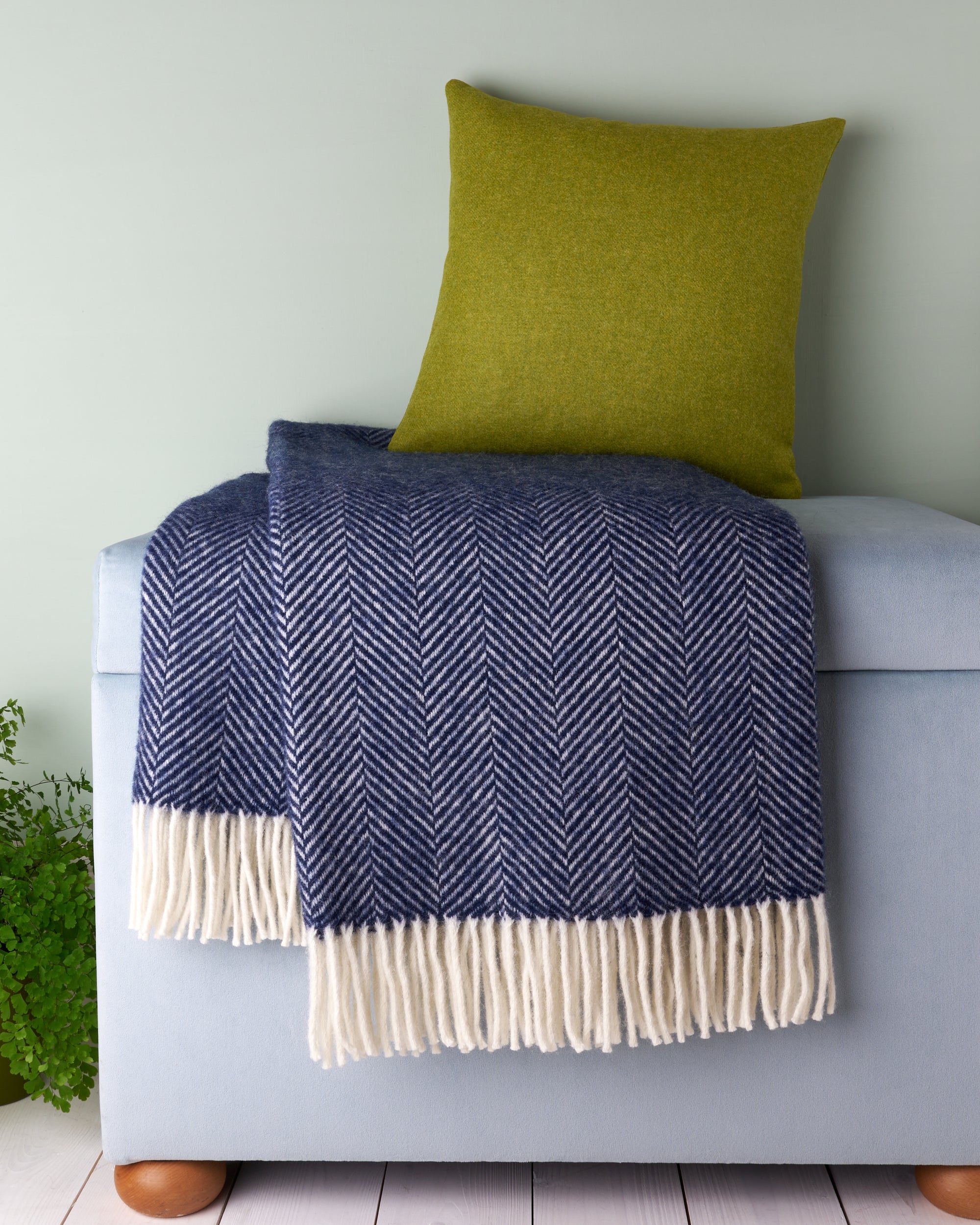Tweedmill Navy Blue Herringbone Wool Blanket Throw
