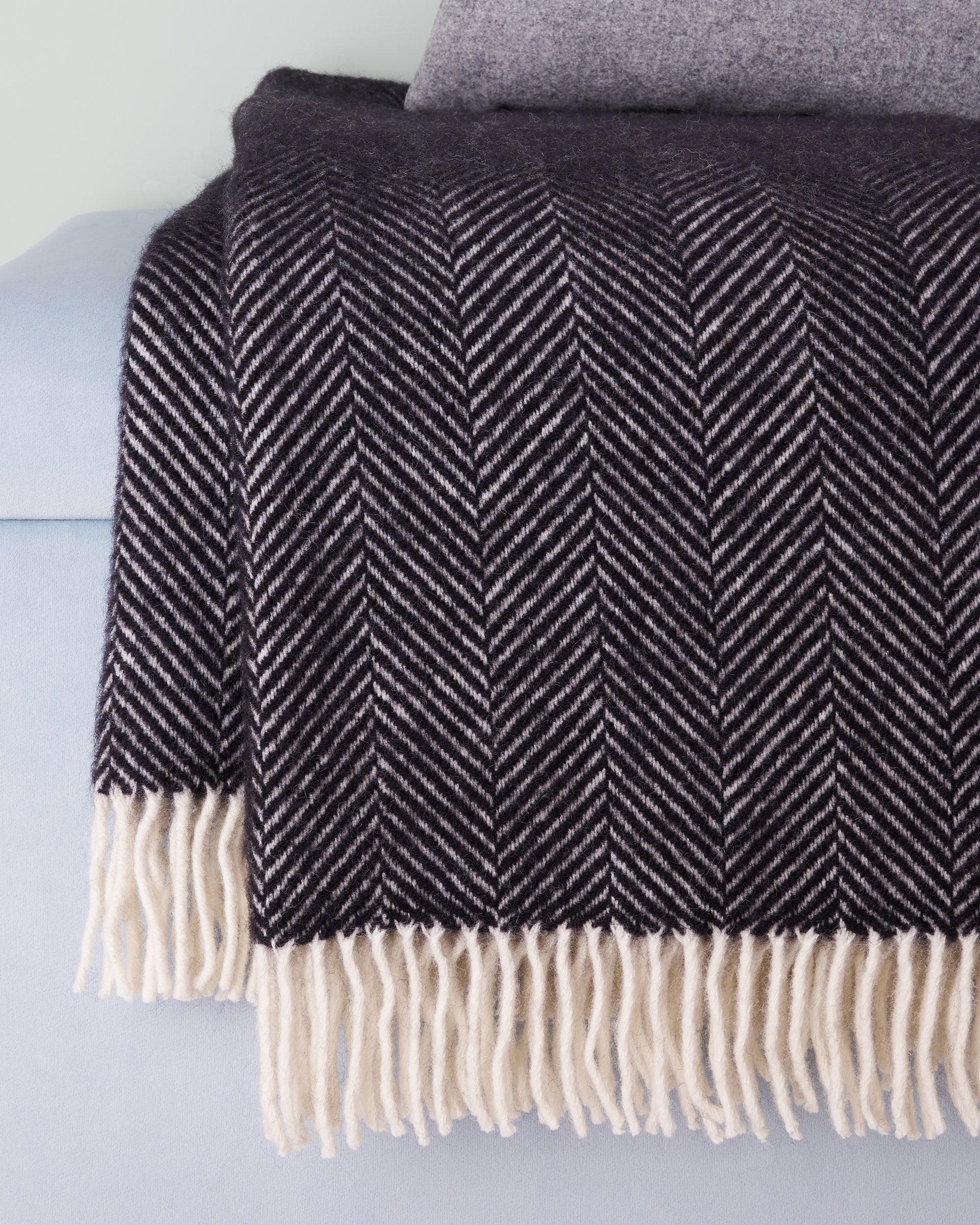 Tweedmill Black Herringbone Fishbone Wool Blanket Throw