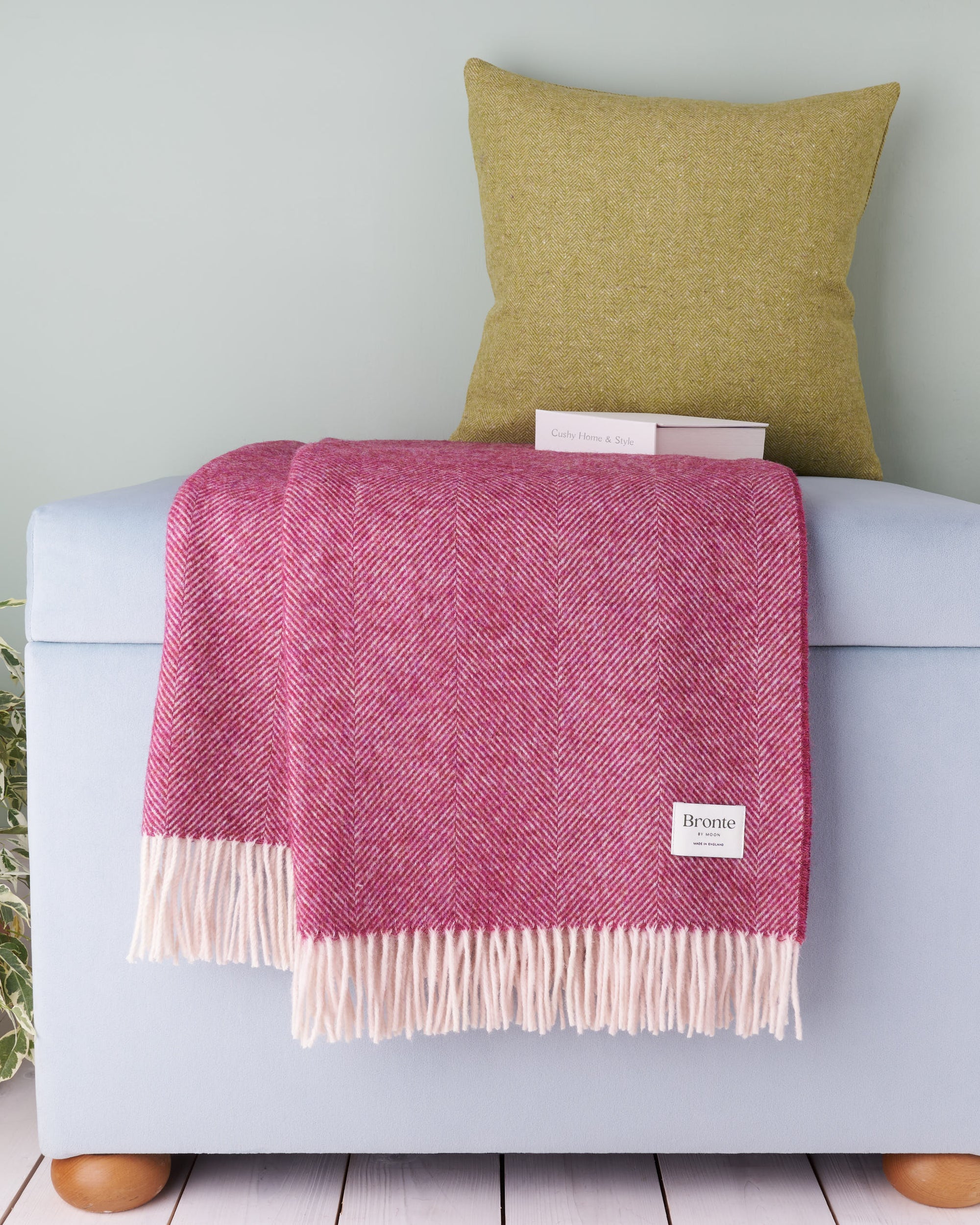 Bronte by Moon berry herringbone Shetland wool blanket throw