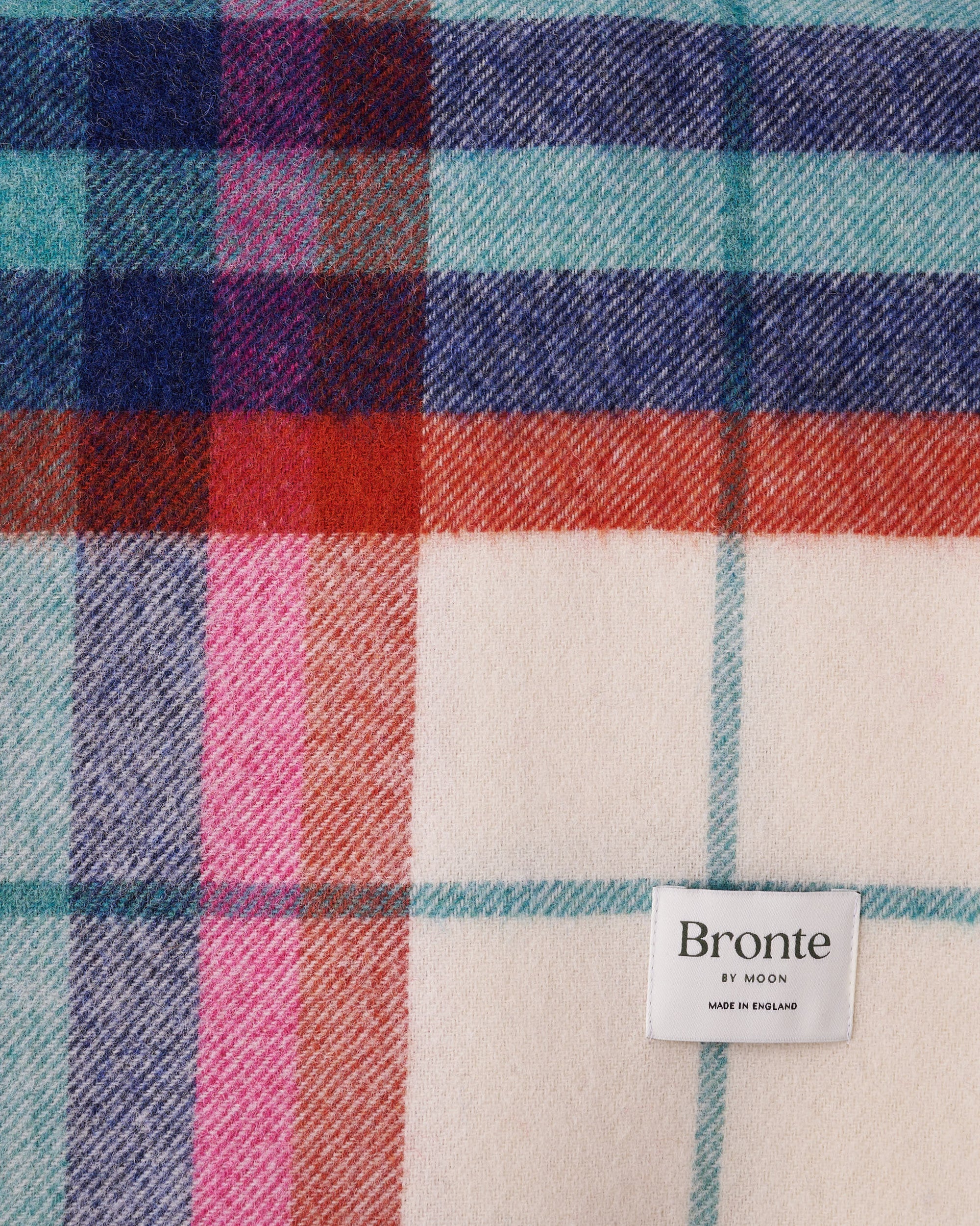 Bronte by Moon Falmouth Ivory, Red, Blue & Pink Shetland wool blanket throw texture closeup