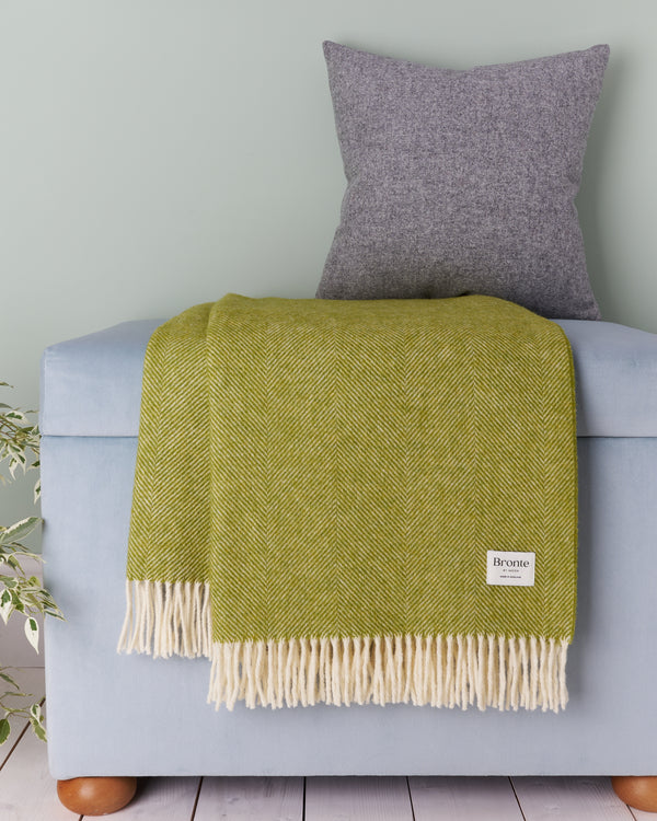 Bronte by Moon Lime Herringbone Shetland Wool Blanket Throw
