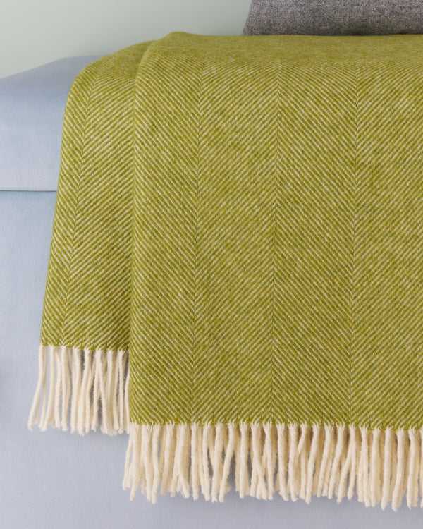 Bronte by Moon Lime Herringbone Shetland Wool Blanket Throw