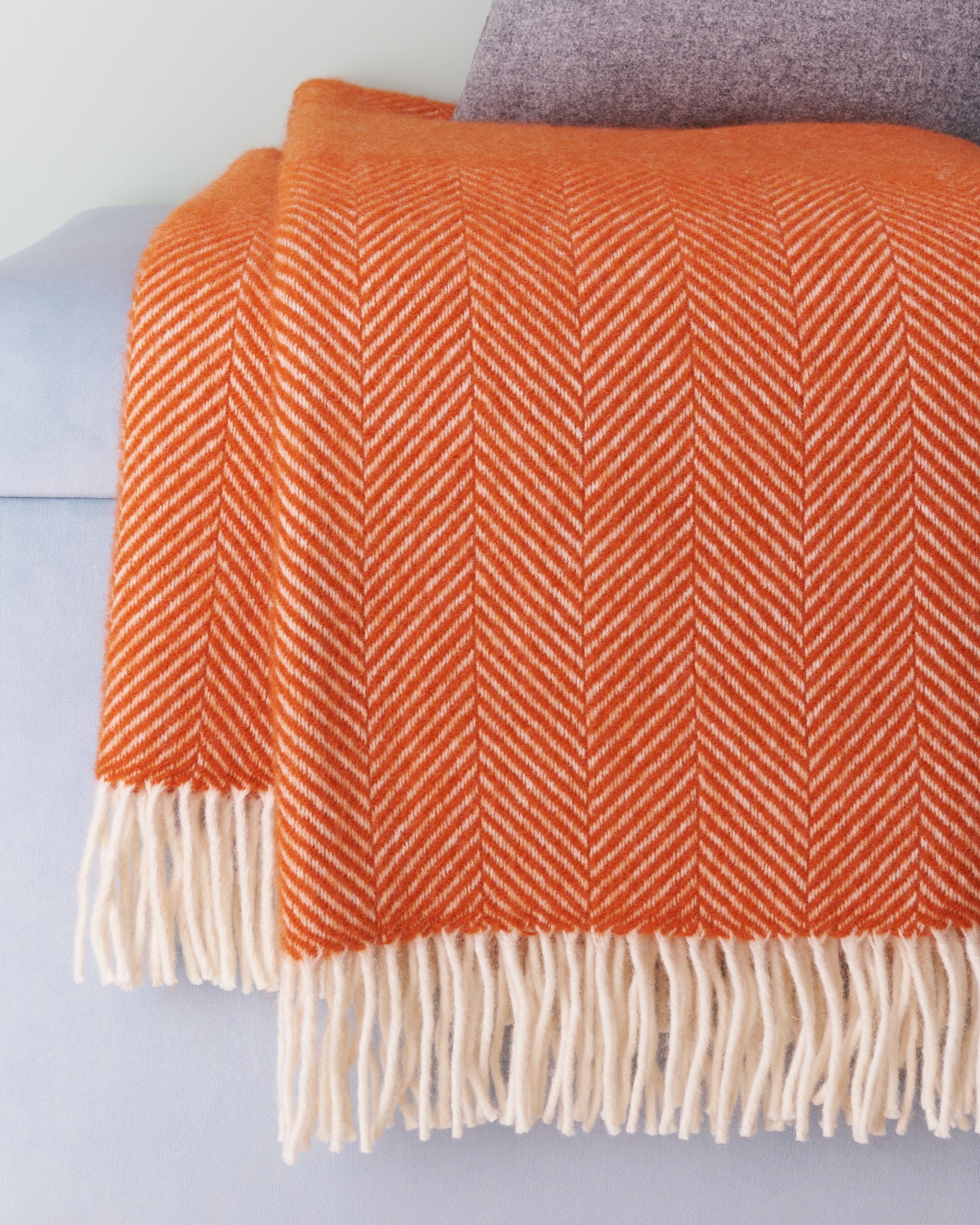 Tweedmill Cinnamon Orange Herringbone Wool Blanket Throw
