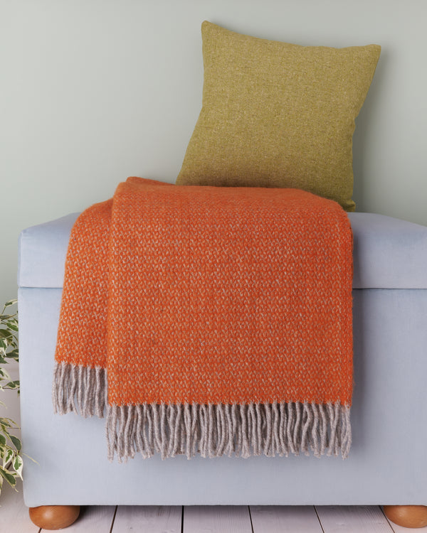 Tweedmill Pumpkin Orange Illusion Wool Blanket Throw