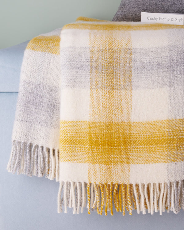 Tweedmill meadow check yellow wool blanket throw