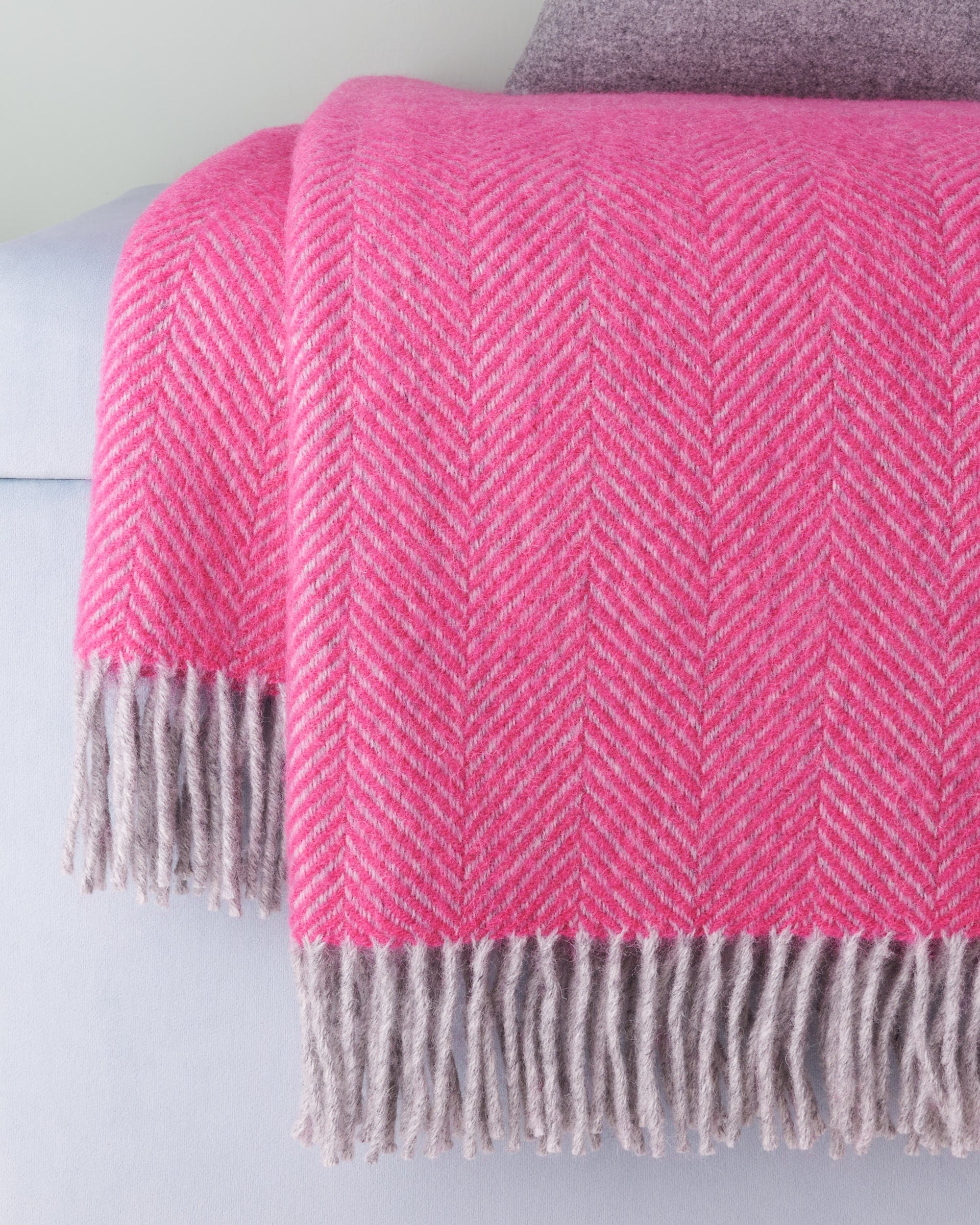 Tweedmill Pink & Silver Herringbone Wool Blanket Throw