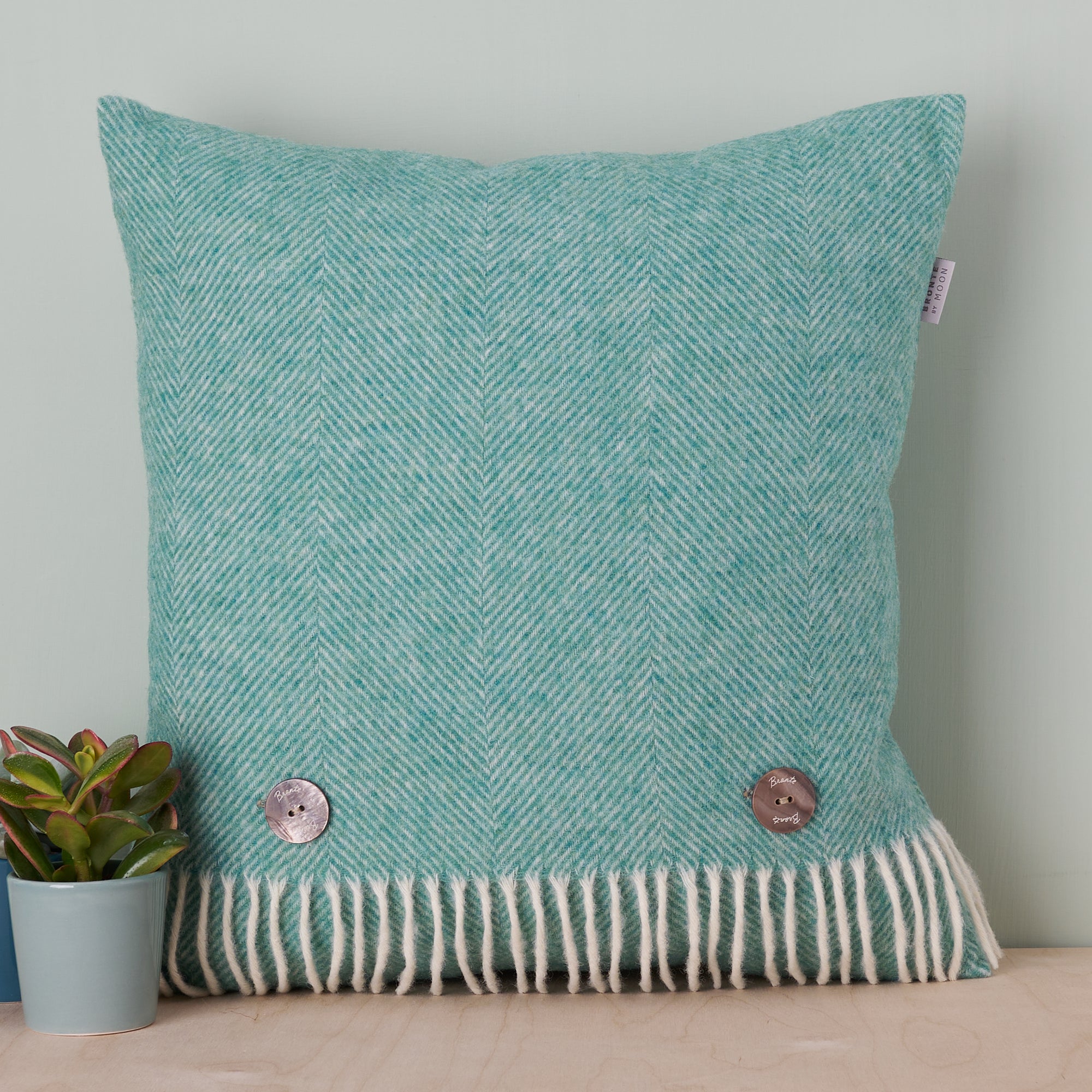 Bronte by Moon Herringbone Aqua Shetland Wool Cushion