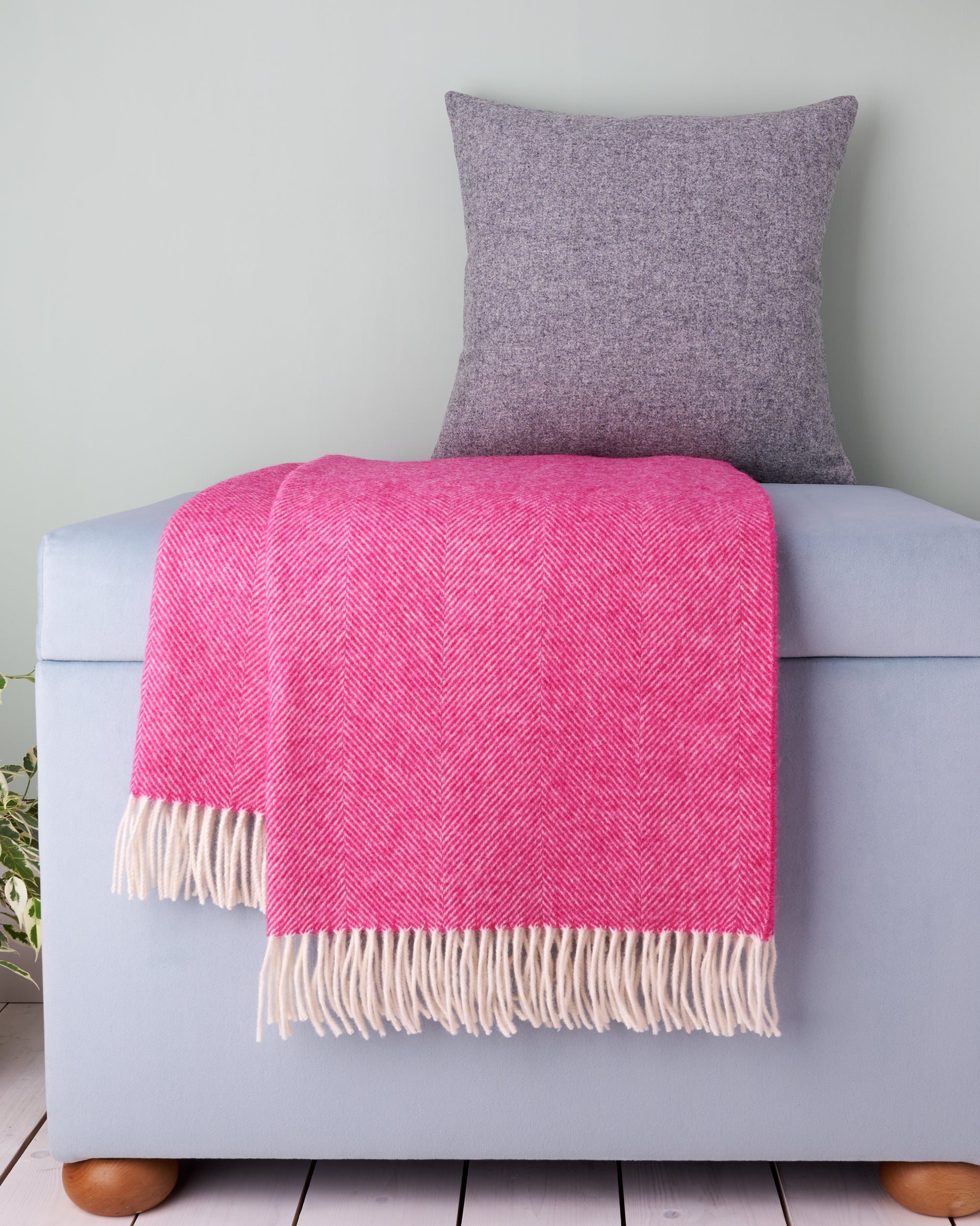 Bronte by Moon Fuchsia Herringbone Shetland Wool Blanket Throw