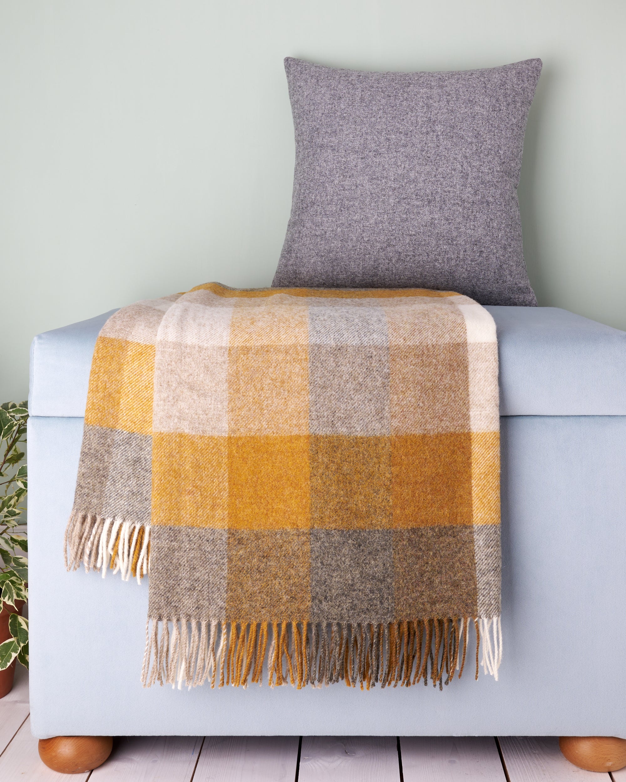 Bronte by Moon Harlequin Mustard Pure New Wool Throw