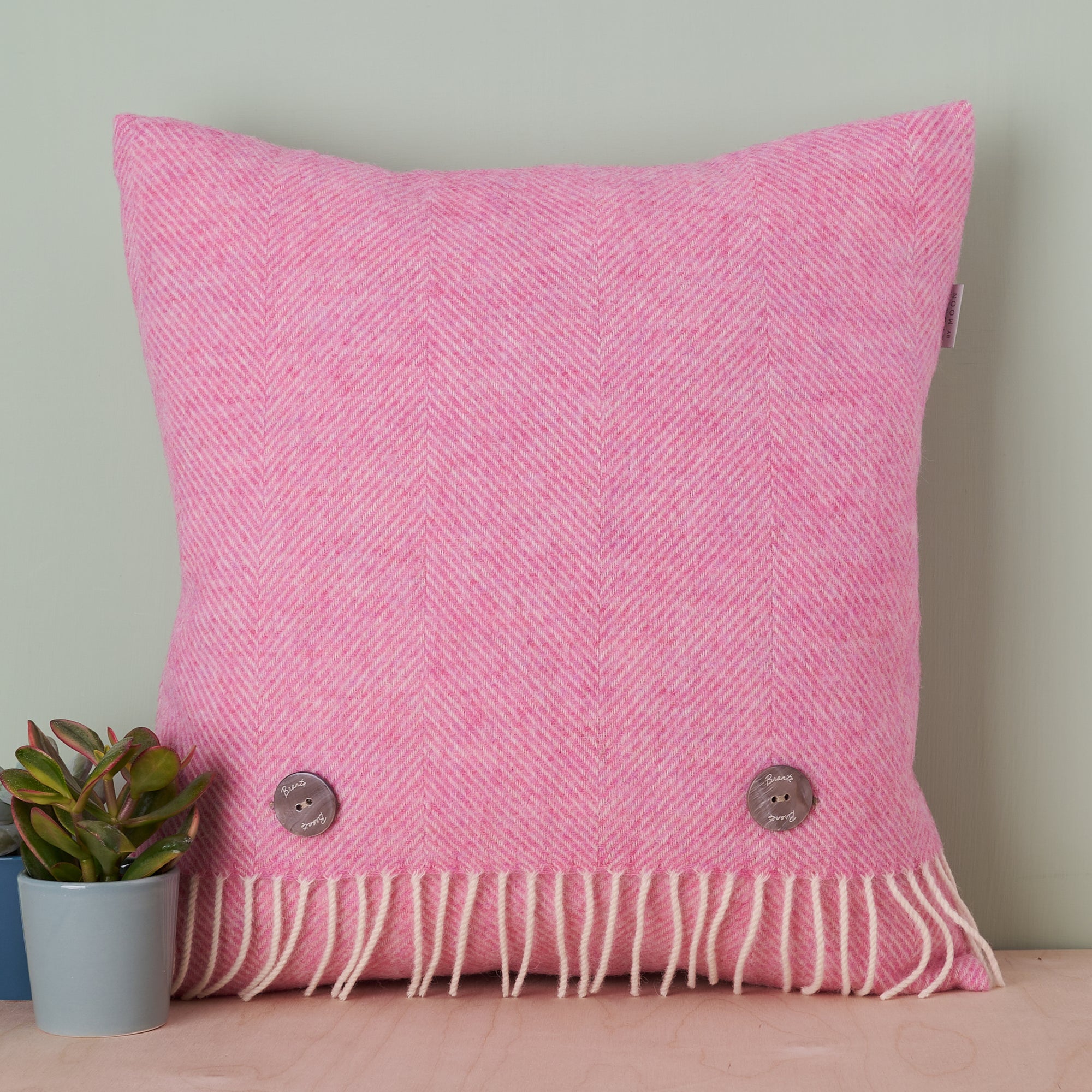 Bronte by Moon Pale Pink Herringbone Shetland Wool Cushion