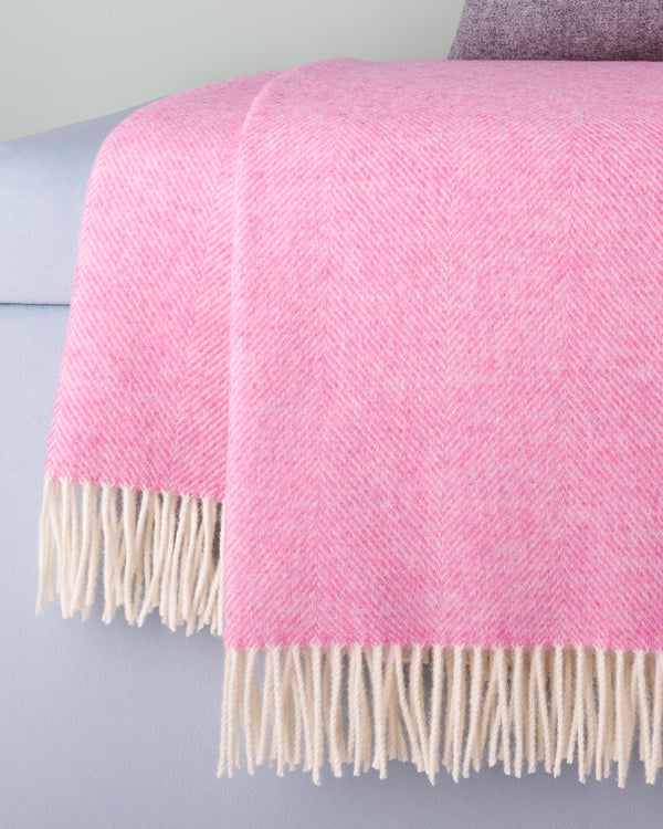 Bronte by Moon Pale Pink Herringbone Shetland Wool Throw