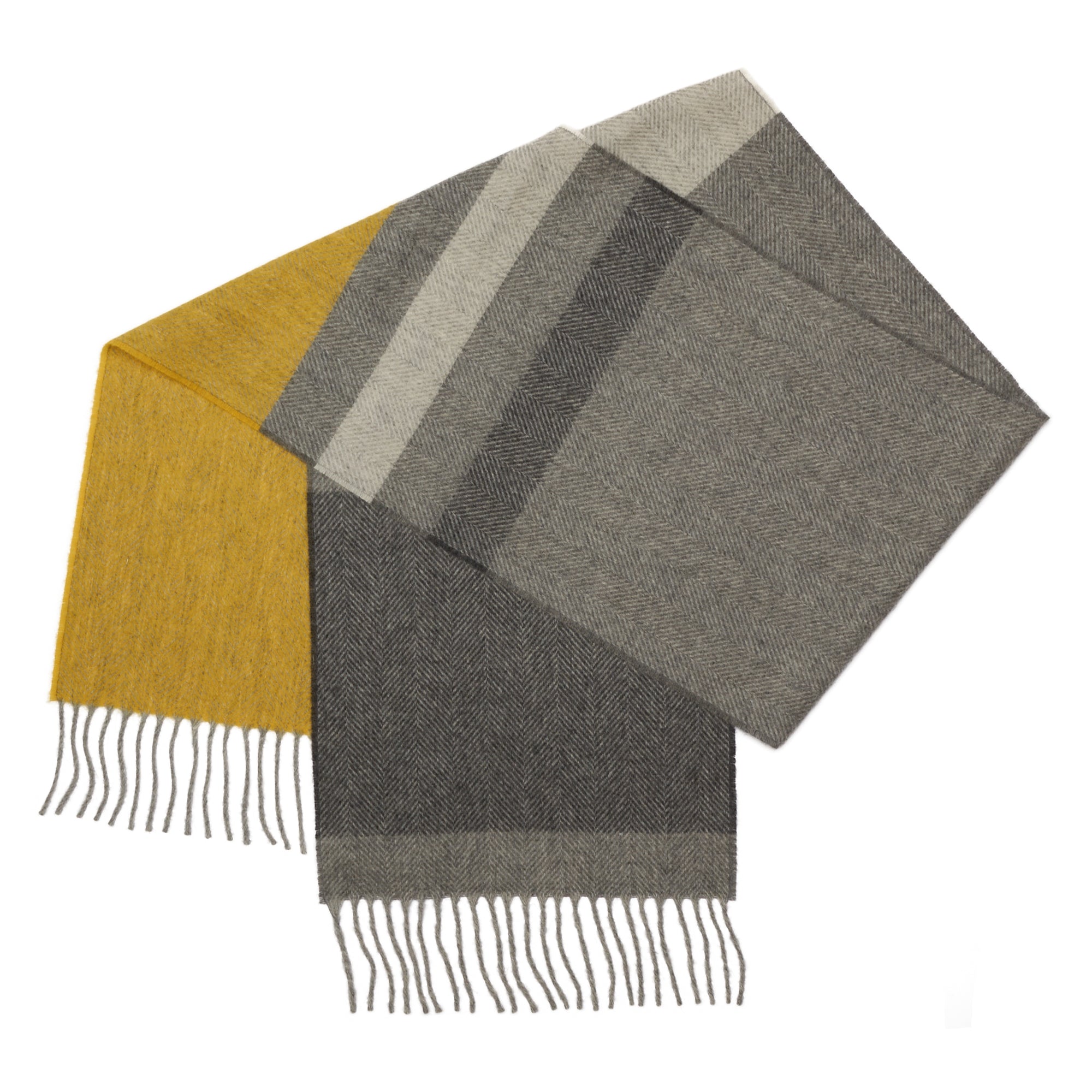 Canary Stripe Yellow Grey 100% Lambswool Scarf Tweedmill