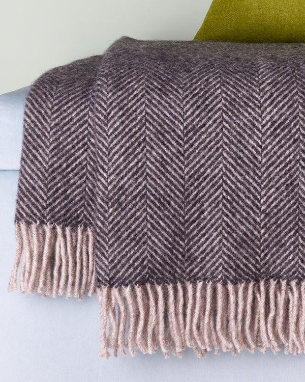Tweedmill Charcoal & Silver Herringbone Wool Blanket Throw