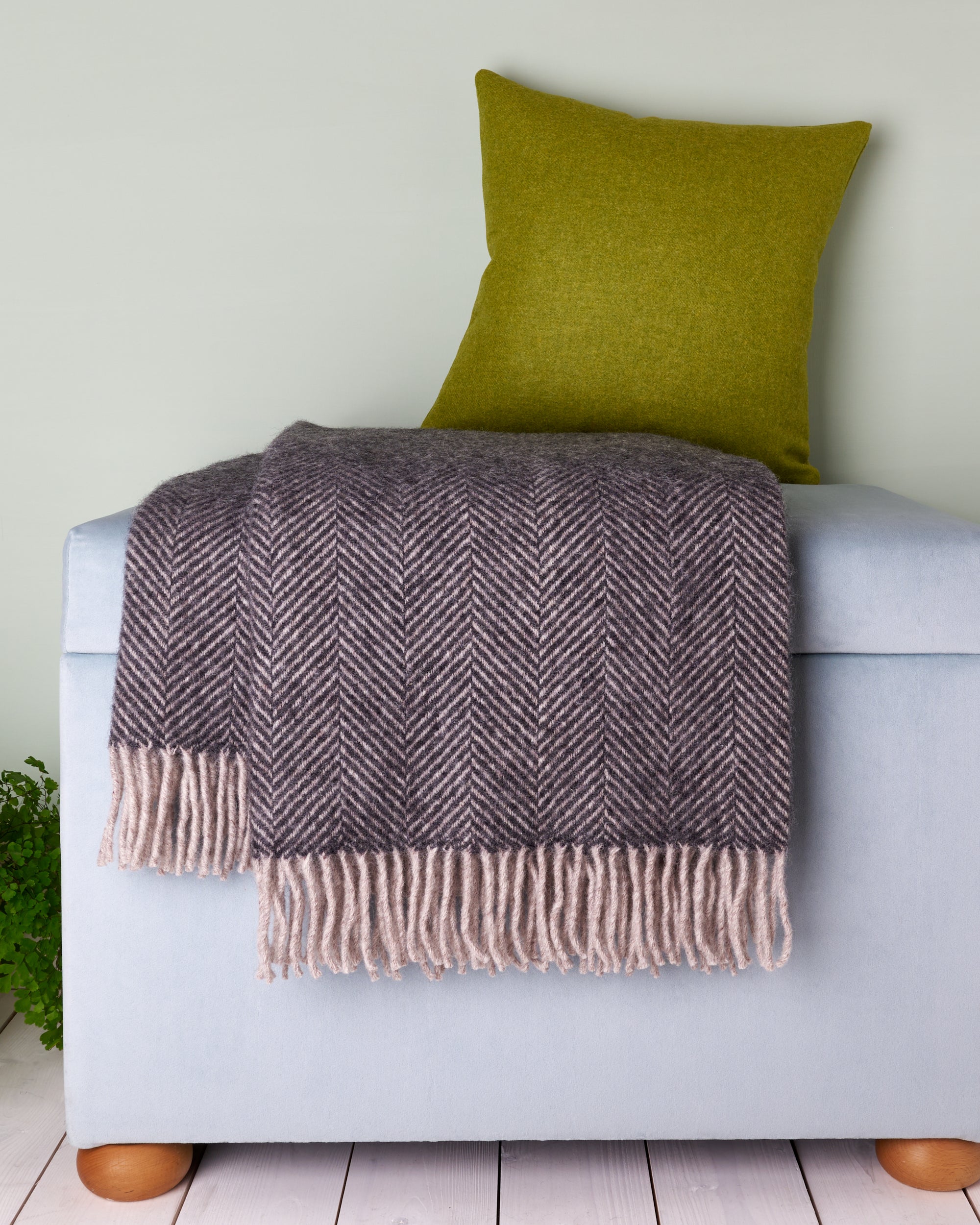 Tweedmill Charcoal & Silver Herringbone Wool Blanket Throw