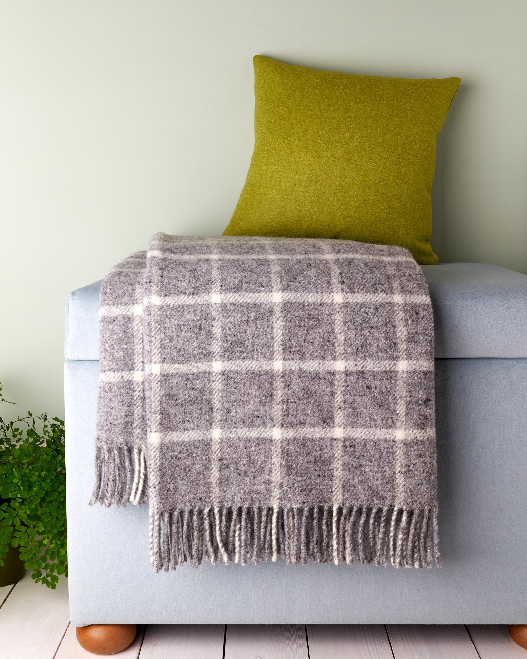 Tweedmill Chequered Check Grey Wool Blanket Throw