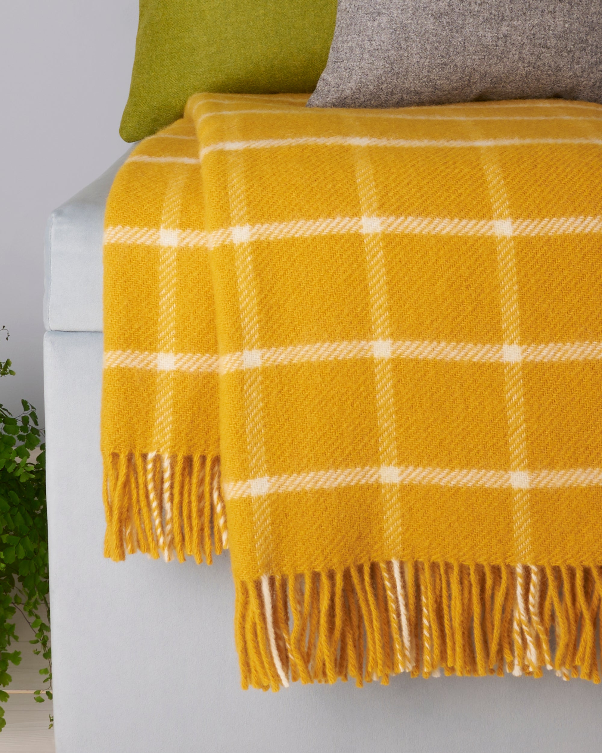 Tweedmill chequered check yellow wool blanket throw
