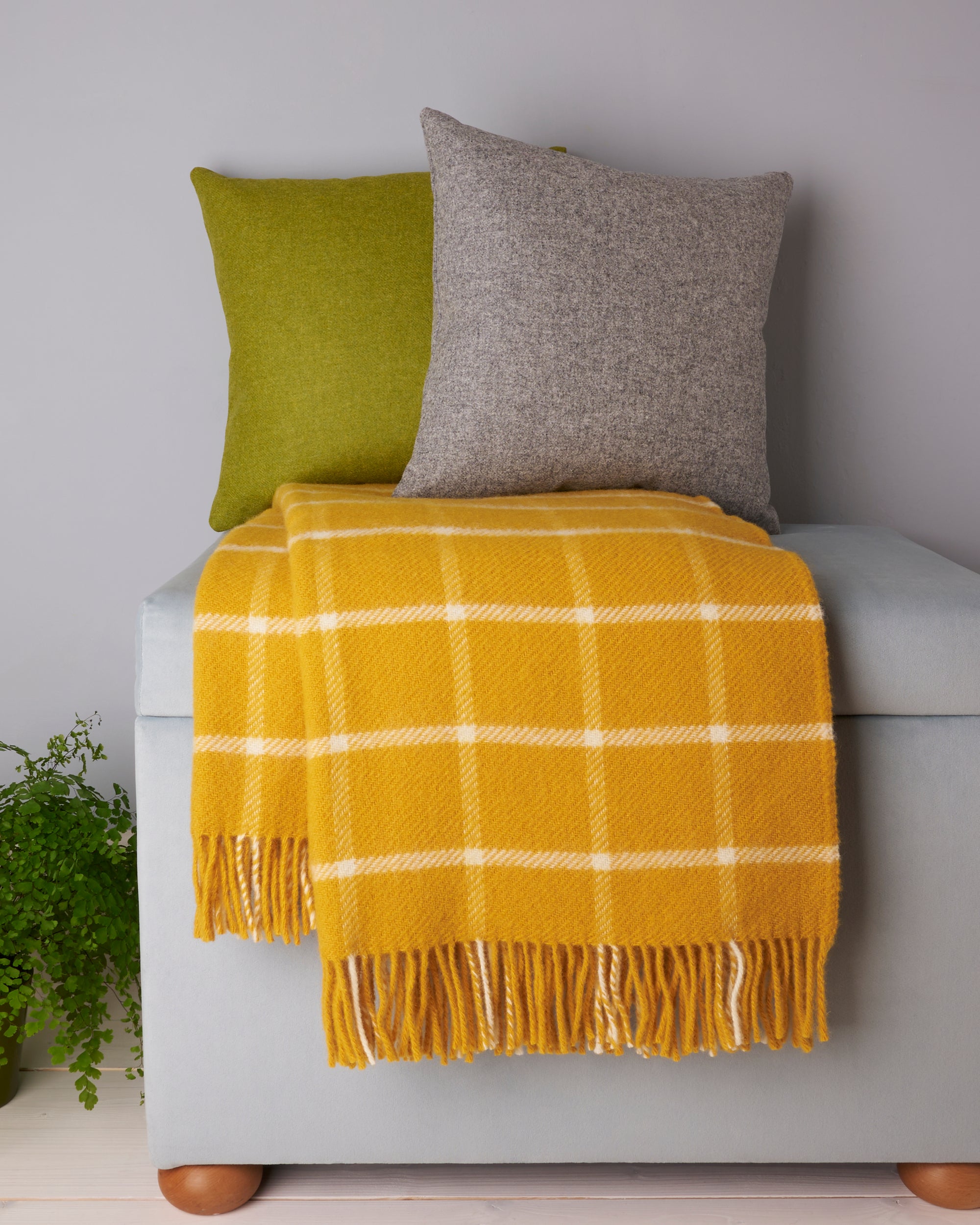 Tweedmill chequered check yellow wool blanket throw