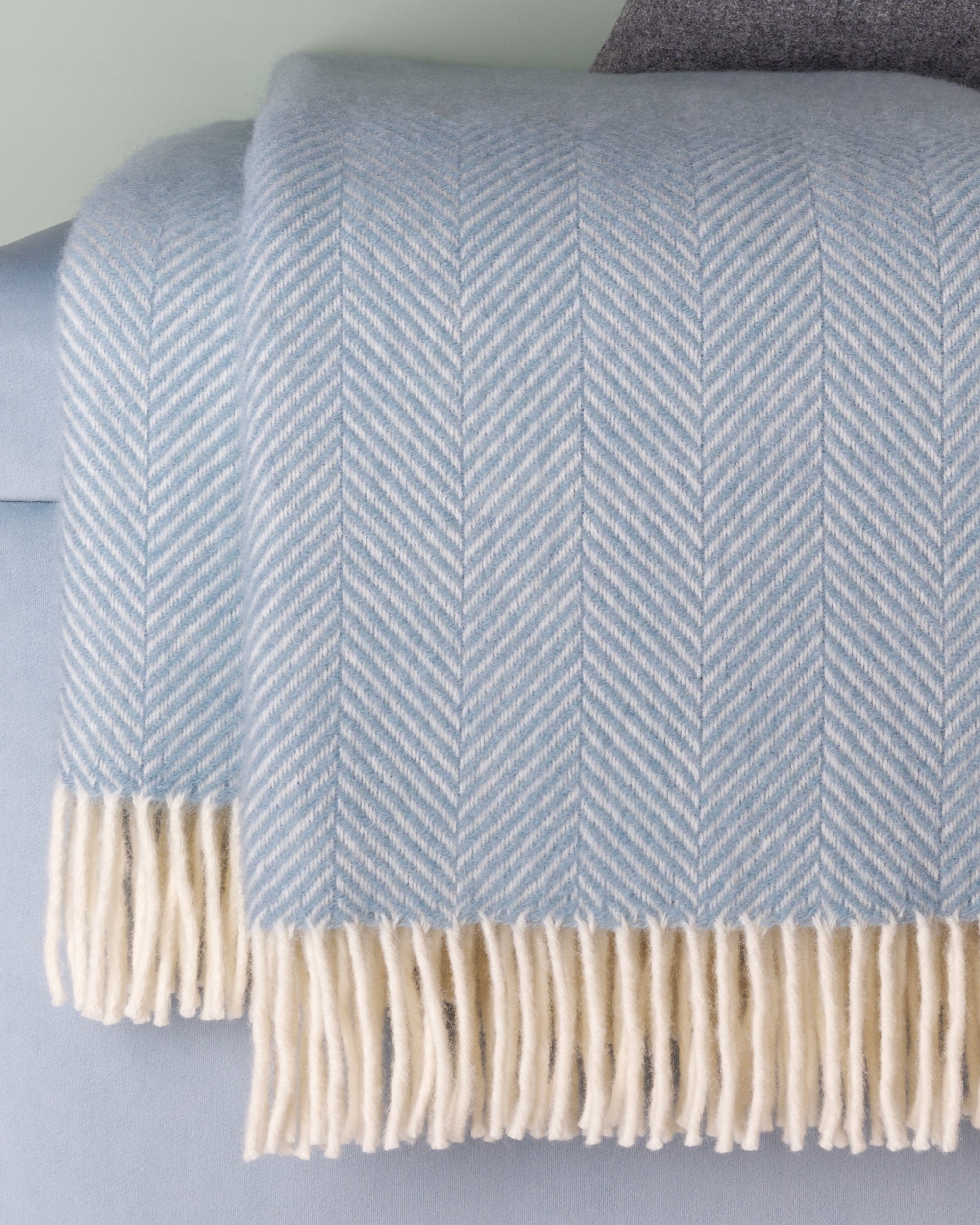 Tweedmill Duck Egg Blue Herringbone Wool Blanket Throw