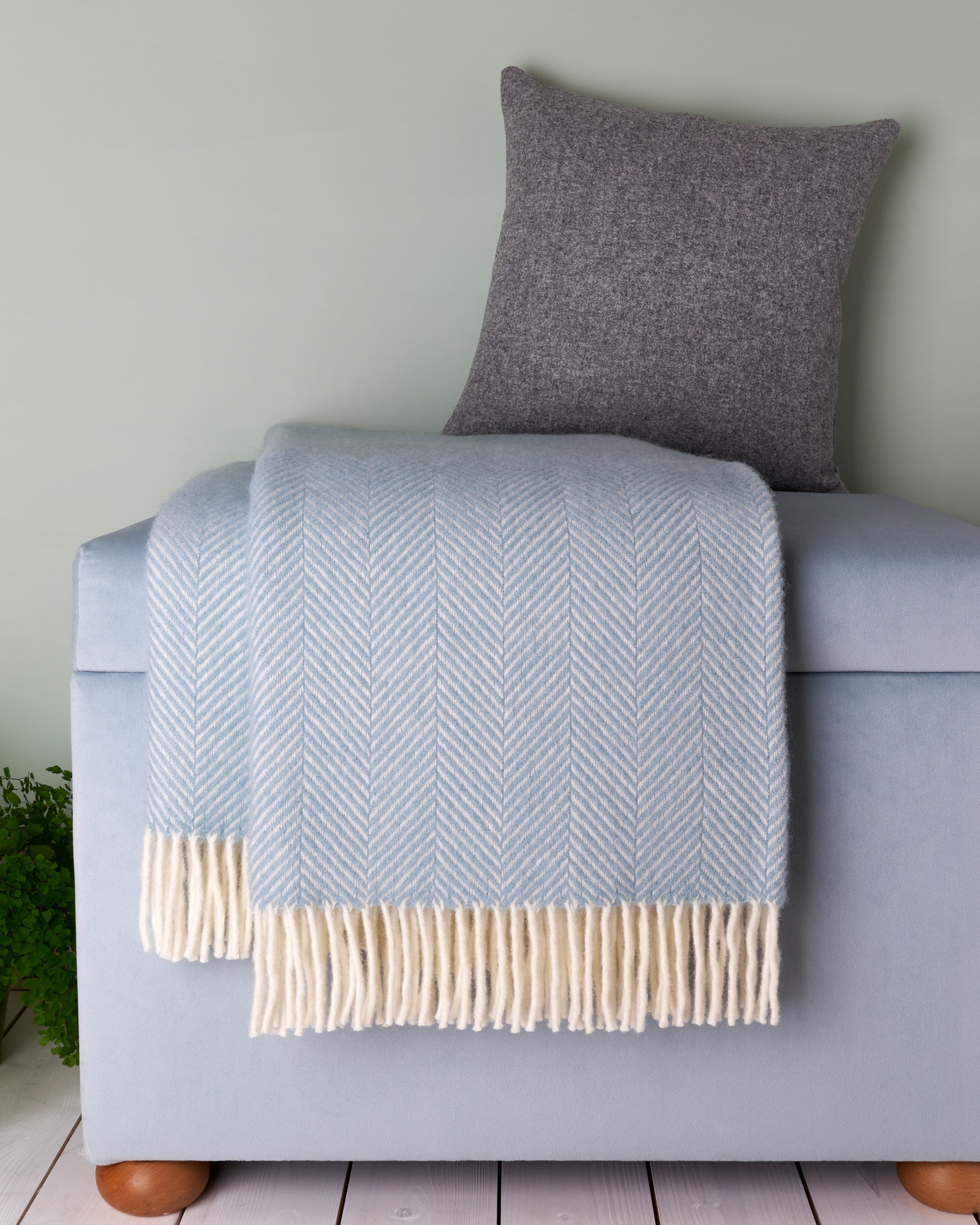 Tweedmill Duck Egg Blue Herringbone Wool Blanket Throw