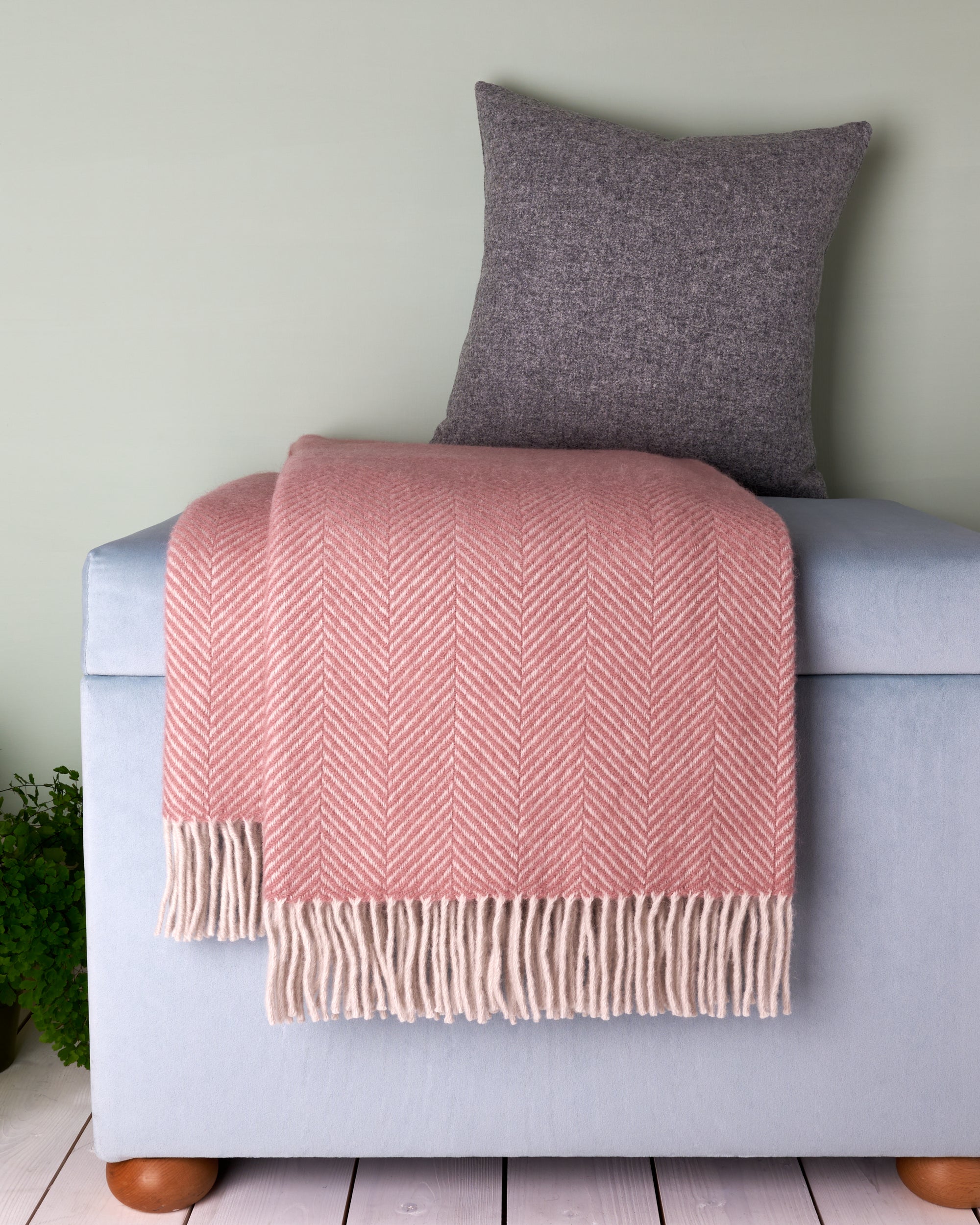 Tweedmill Dusky Pink & Pearl Herringbone Wool Blanket Throw