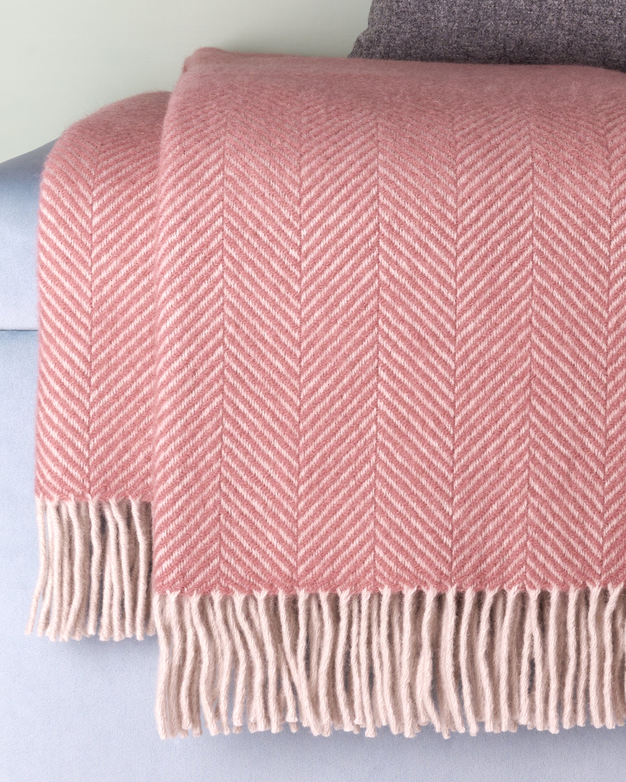 Tweedmill Dusky Pink & Pearl Herringbone Wool Blanket Throw