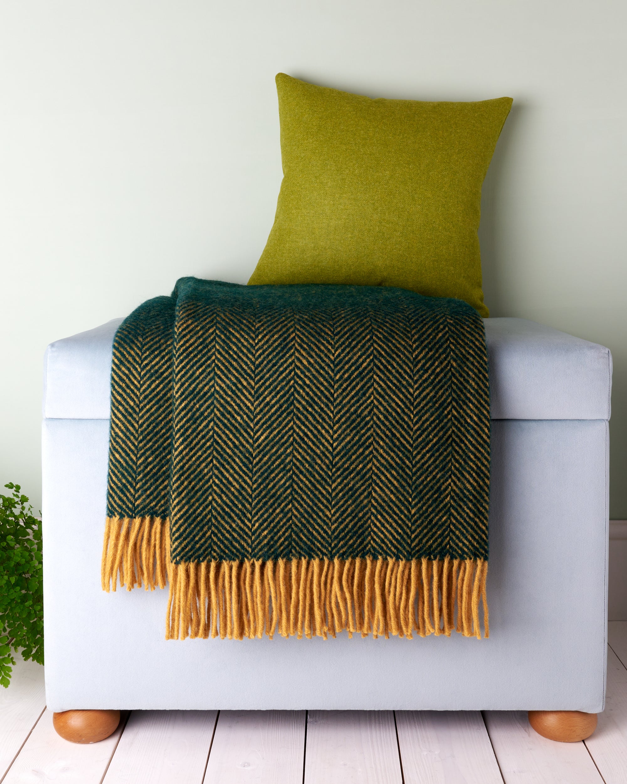 Tweedmill Emerald Green & Mustard Wool Blanket Throw