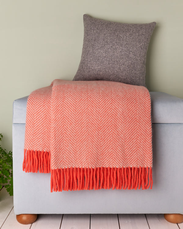 Tweedmill Flamingo Pink Herringbone Wool Blanket Throw