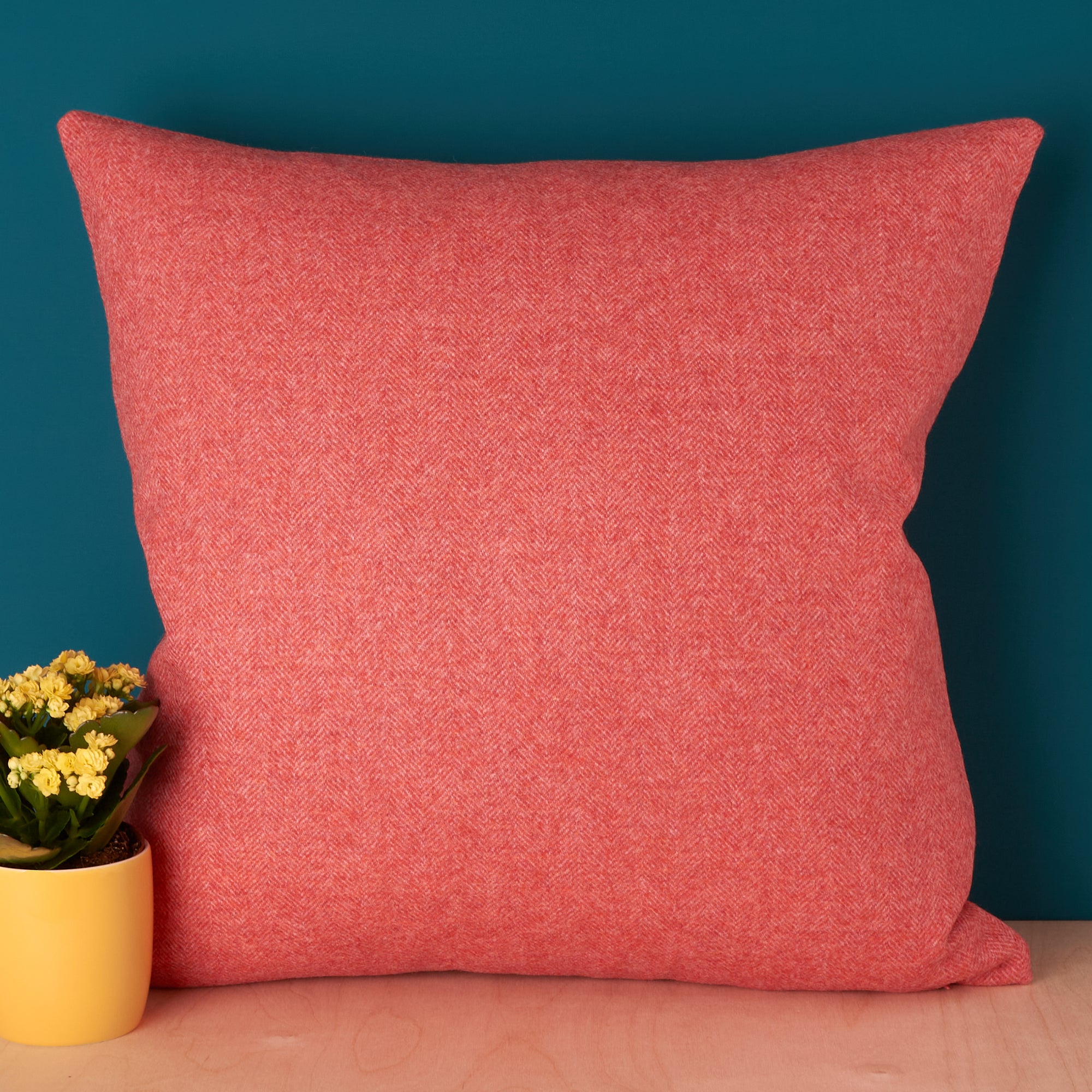 Flamingo pink wool cushion made in UK with Abraham Moon Wool