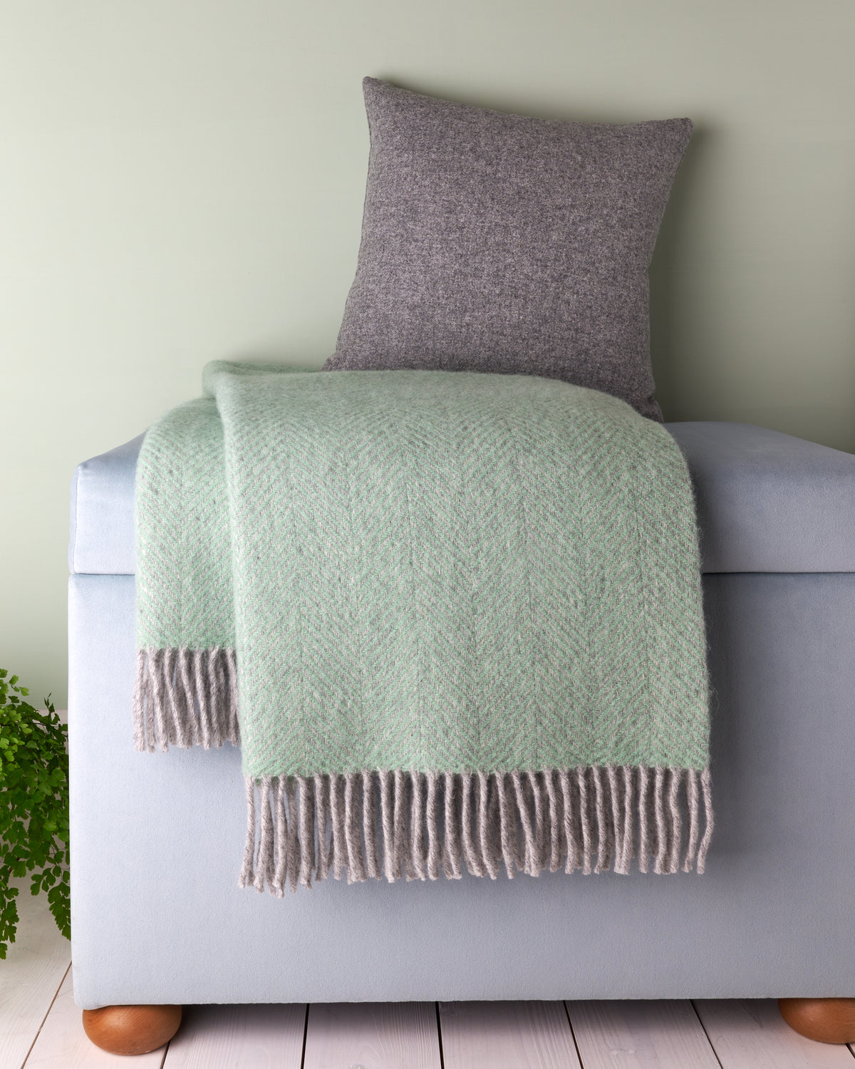Tweedmill Laurel Green & Silver Grey Wool Blanket Throw