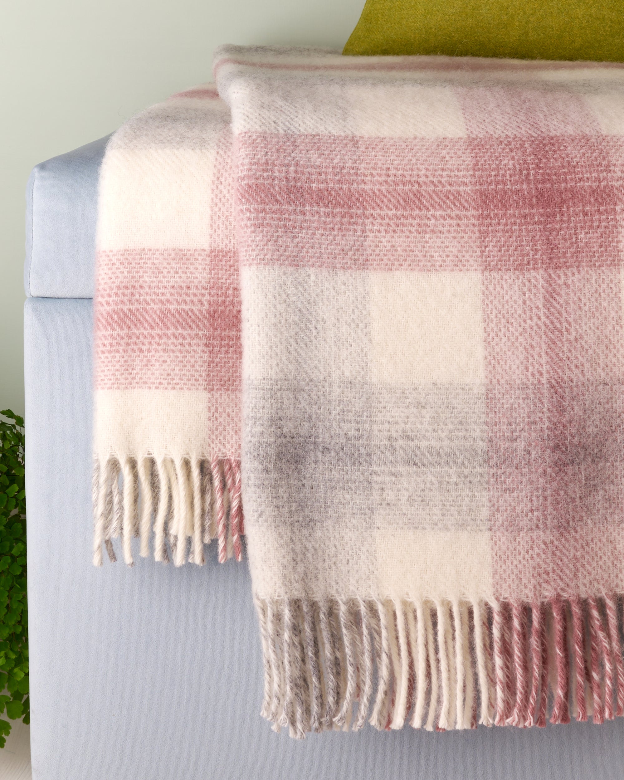 Tweedmill meadow check dusky pink wool blanket throw