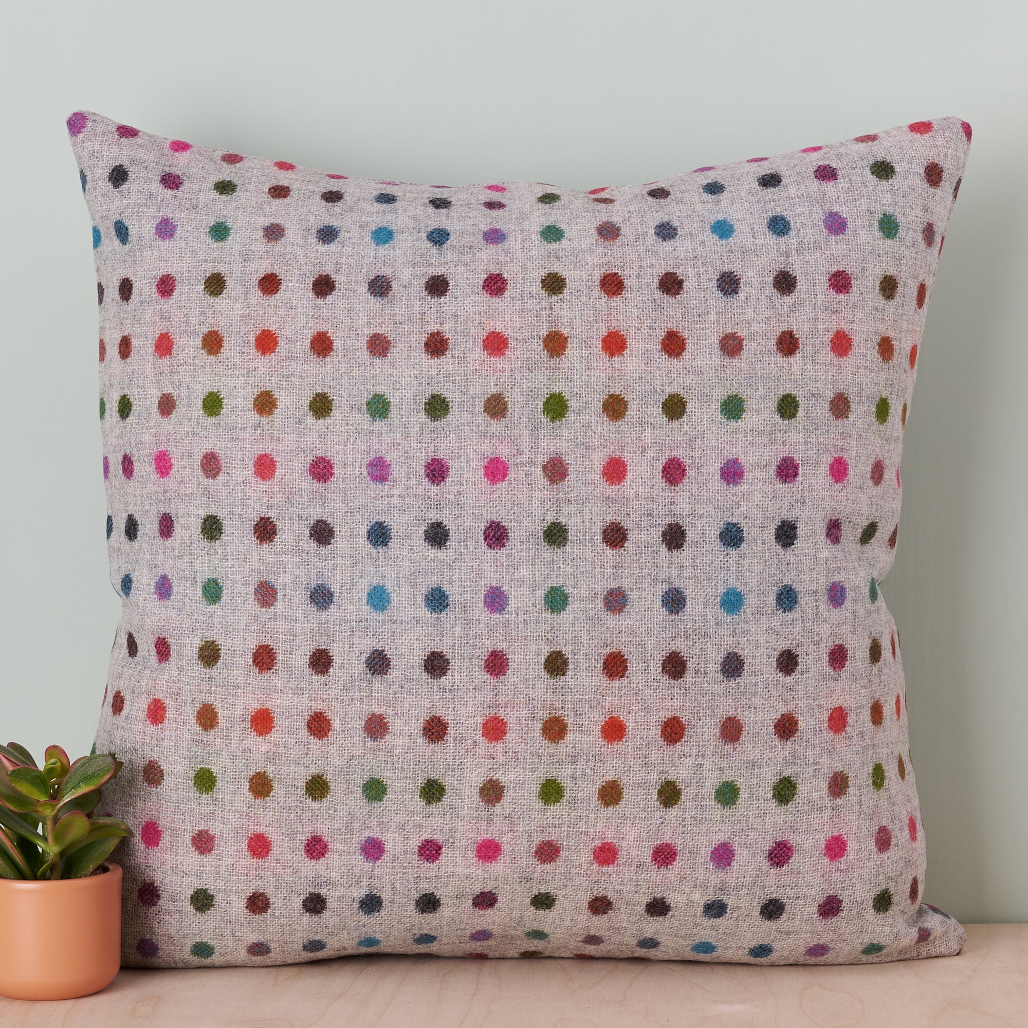 Multi Spot Grey Pure New Wool Cushion Made in UK with Abraham Moon Wool