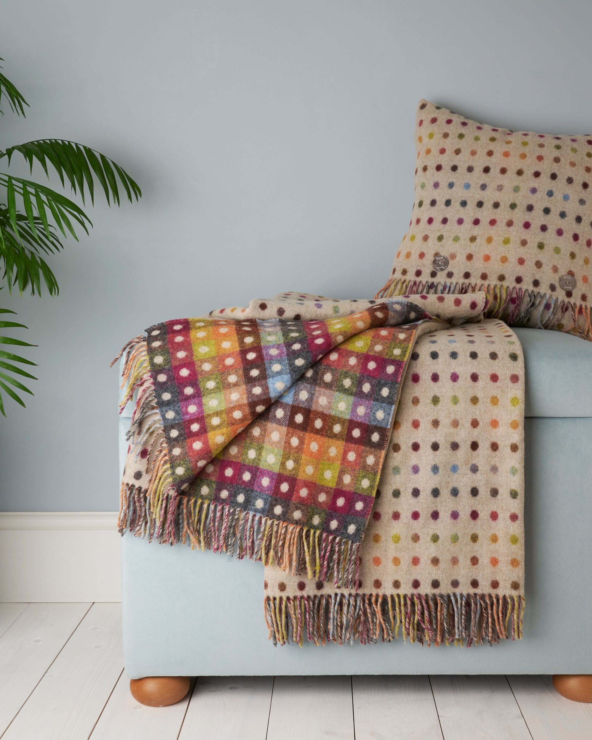 Bronte by Moon Multi Spot Beige Wool Throw