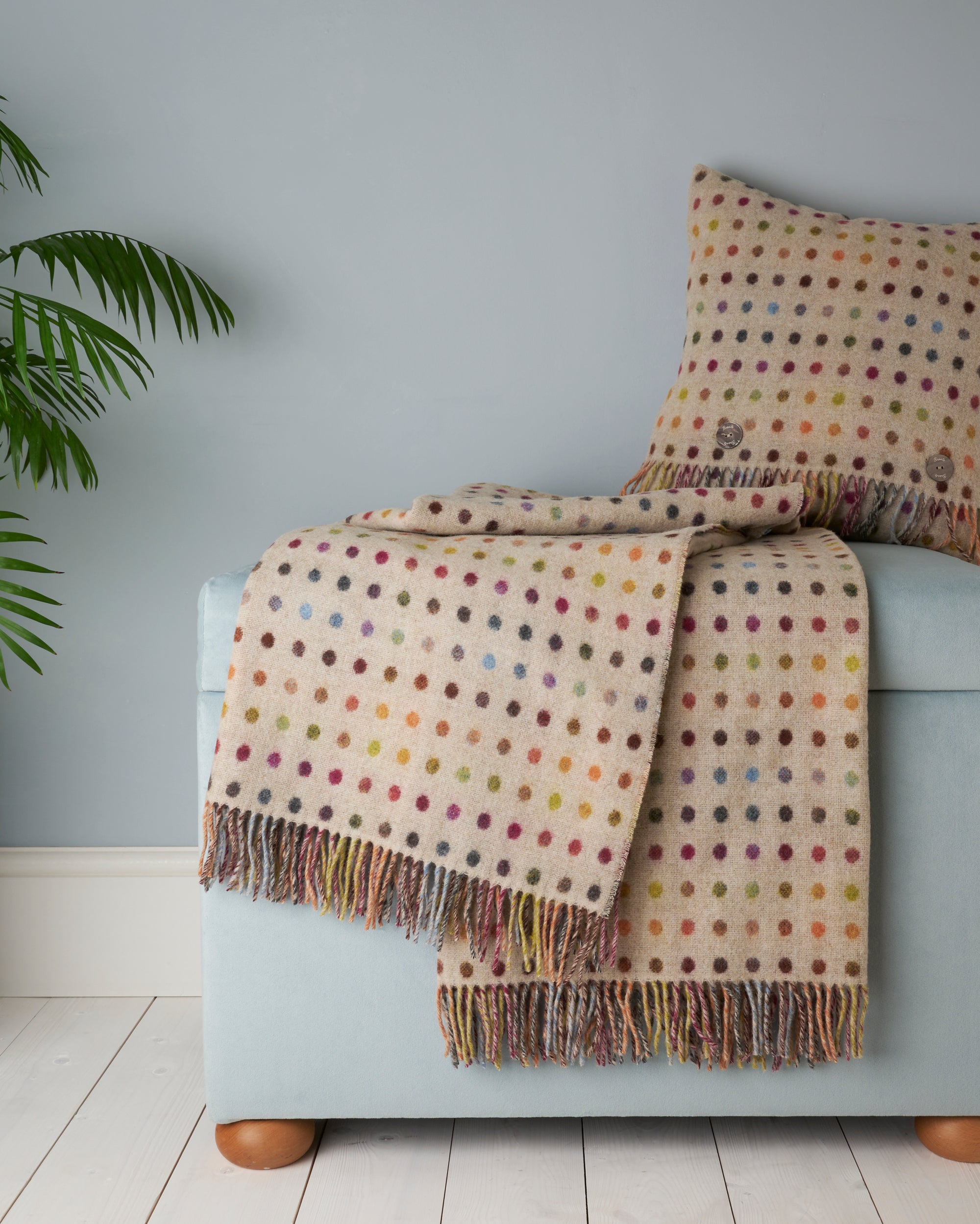 Bronte by Moon Multispot Beige Merino Wool Throw